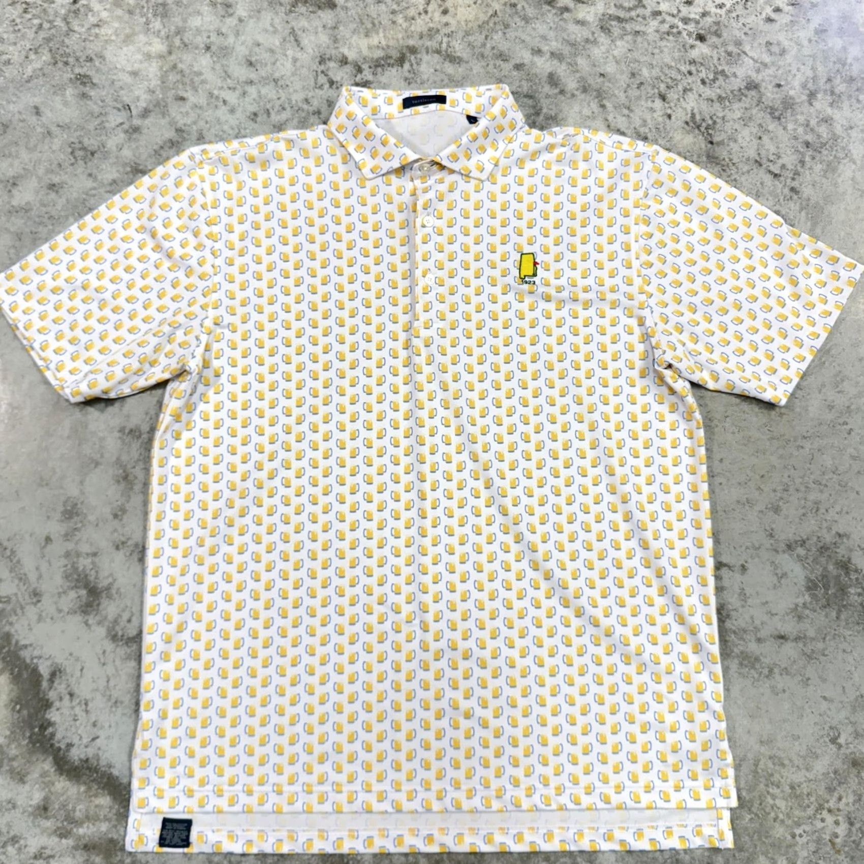 Vintage Turtleson Polo Shirt Mens L White Yellow Golf Print Stretch Breathable Casual Short Sleeve Collared Size US L / EU 52-54 / 3 - 2 Thumbnail