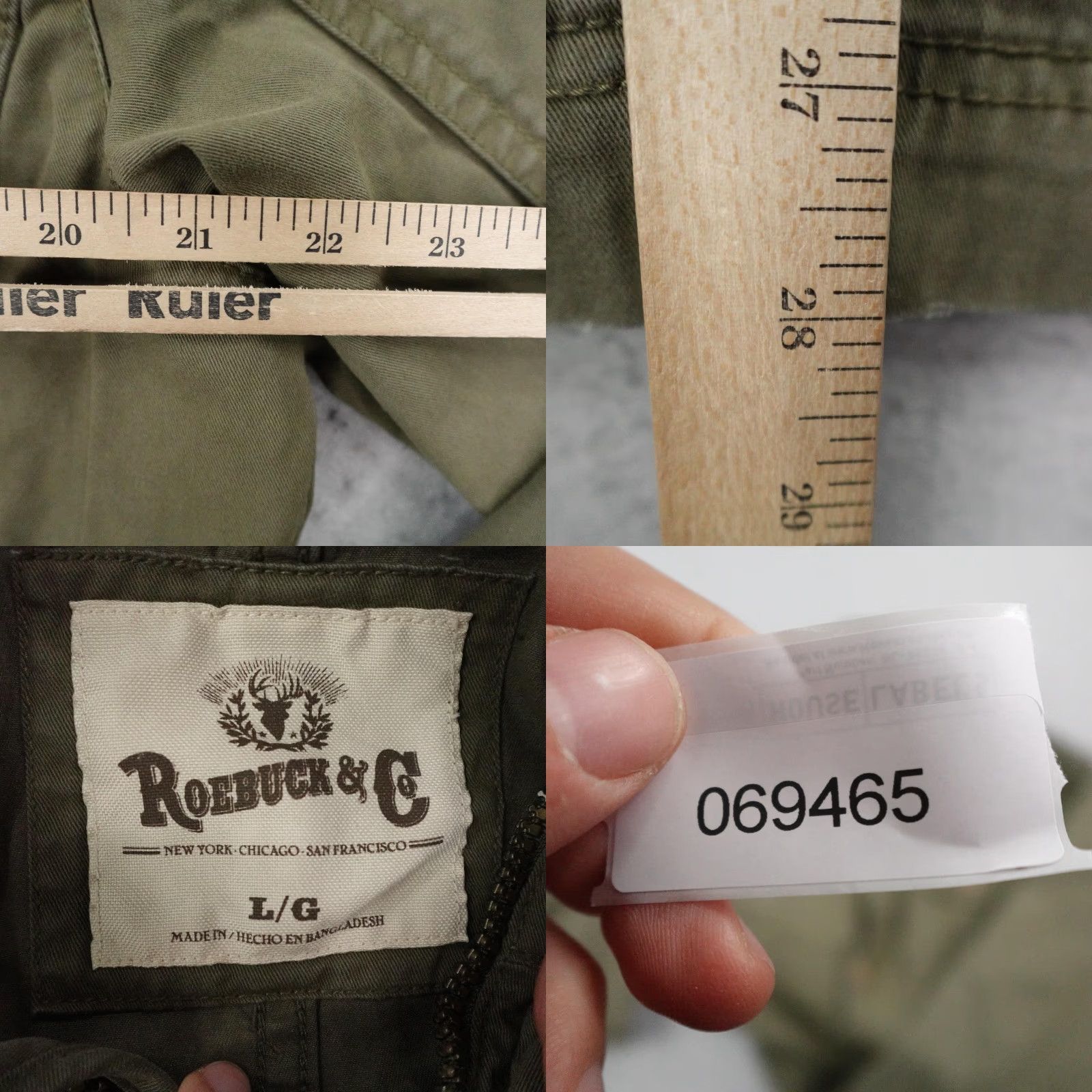 Vintage Roebuck Jacket Mens Large Green Military Field Coat Full Zip Button Up Utility Size US L / EU 52-54 / 3 - 8 Thumbnail