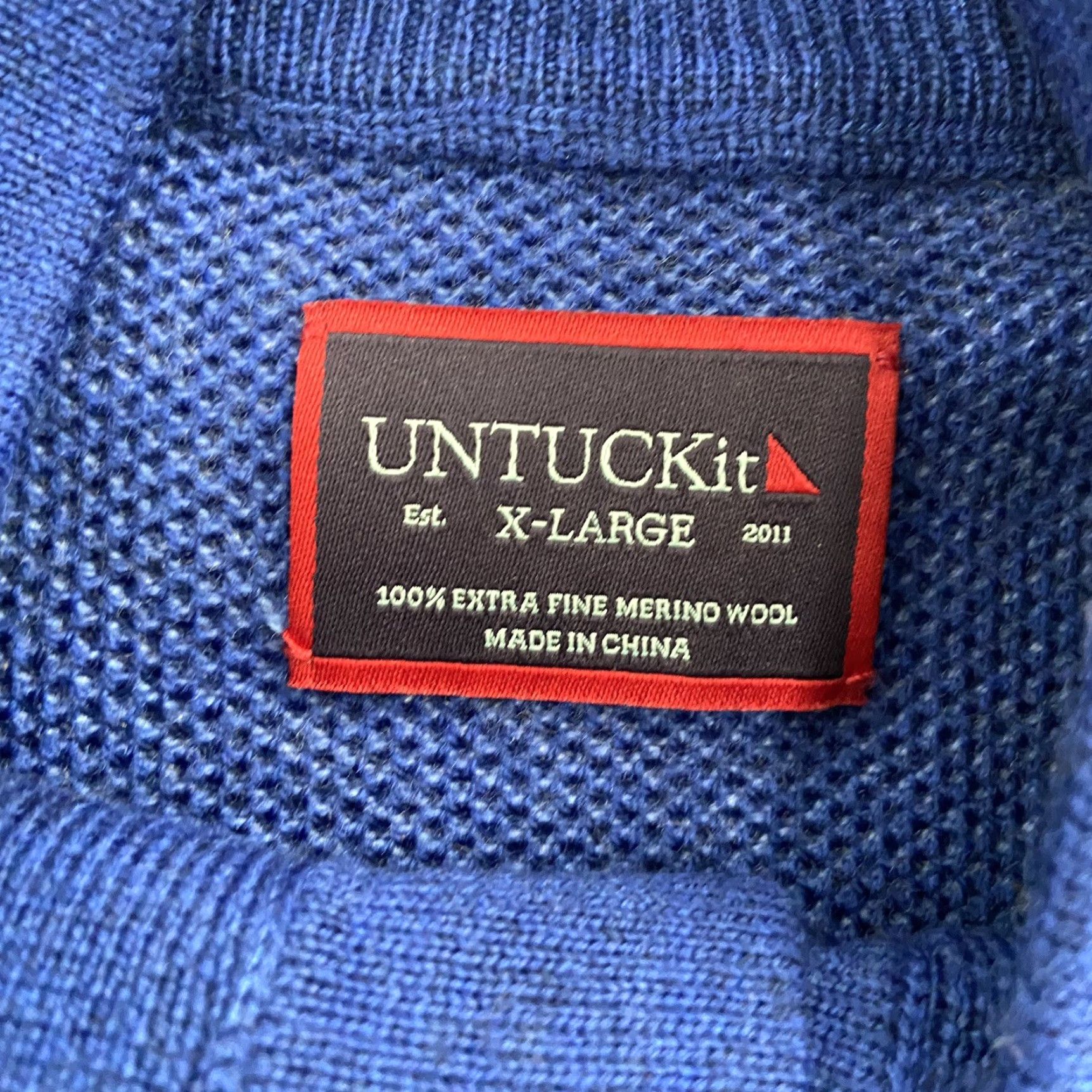 UNTUCKit UNTUCKit Sweat er Adult XL Blue Button Pullover Merino Wool Waffle Knit Mock Neck Sweater Mens XL Preowned Size US XL / EU 56 / 4 - 5 Thumbnail