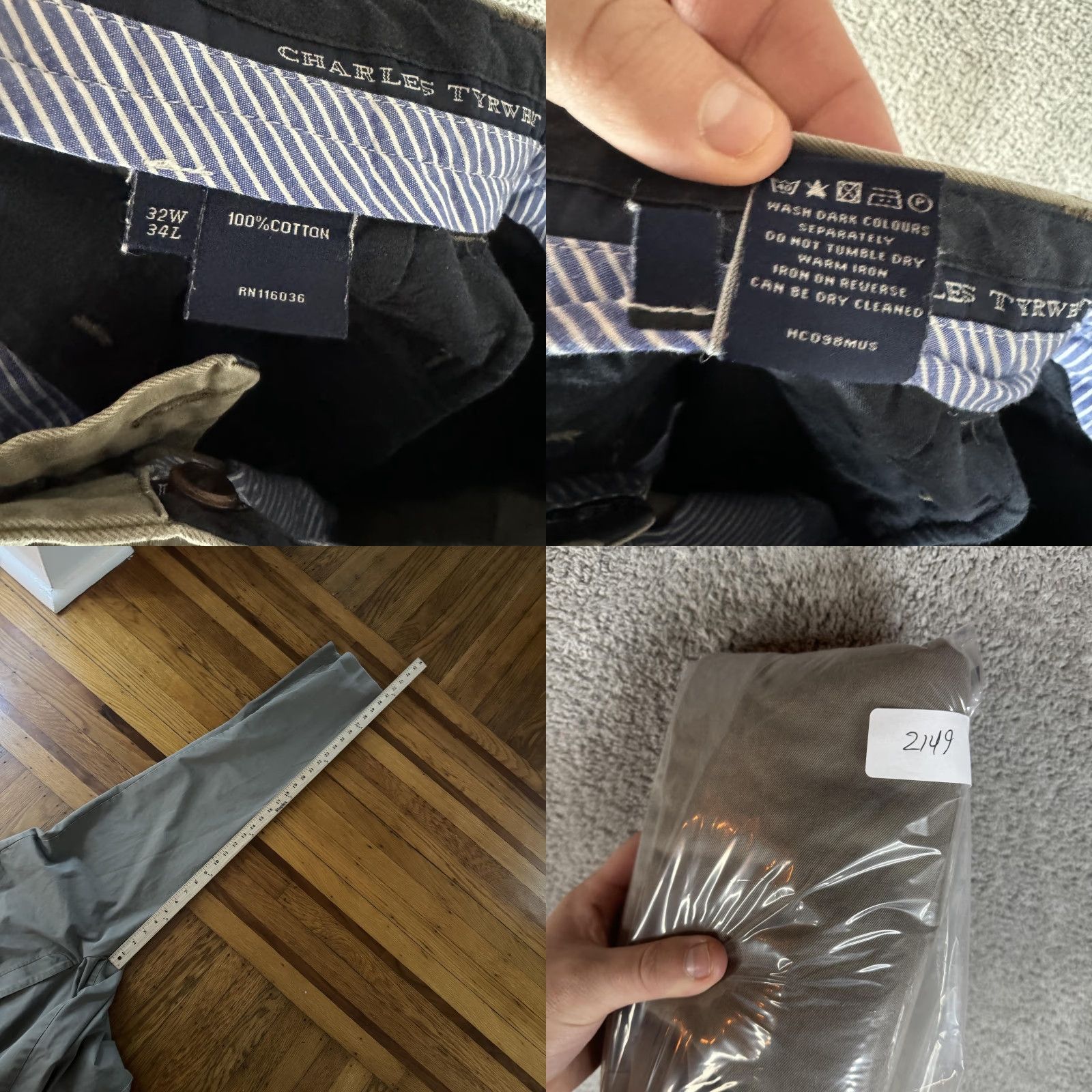 Charles Tyrwhitt Pants Mens 32x34 Khaki Chino Cotton Flat Front
