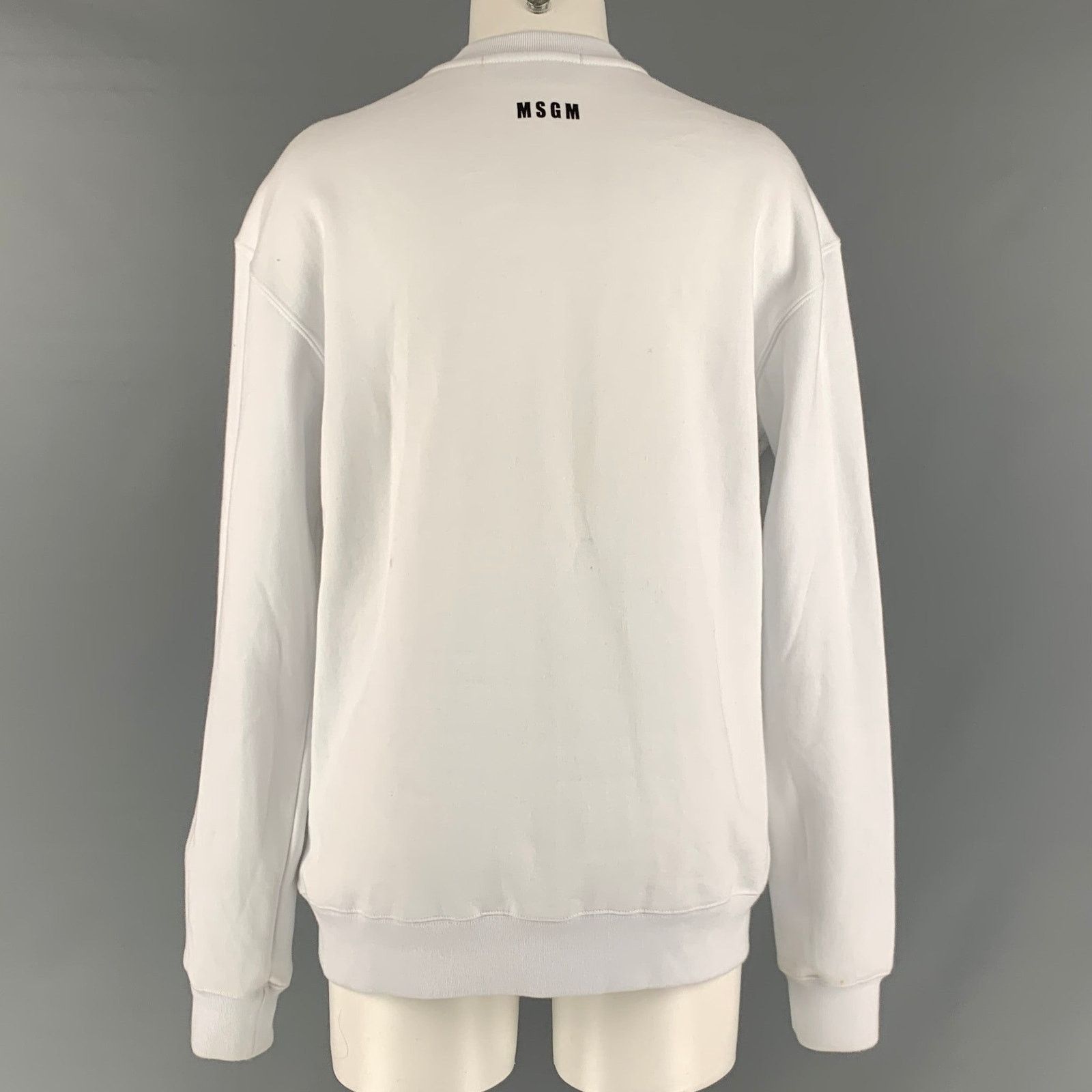 MSGM MSGM Size XS White Cotton Rhinestones Crew-Neck Pullover Size XS / US 0-2 / IT 36-38 - 4 Thumbnail
