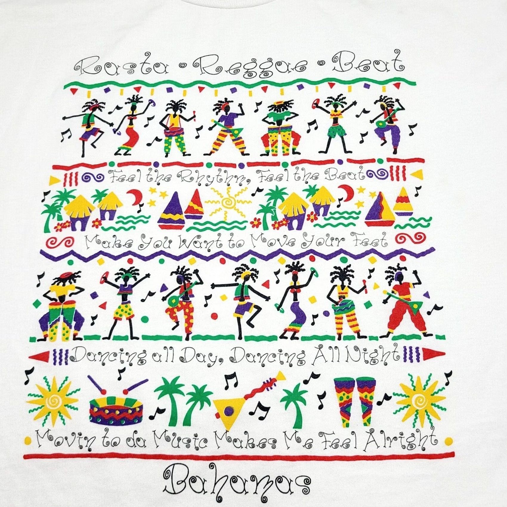 Jerzees VINTAGE Bahamas Graphic T-shirt Large Rasta Reggae Dancing 90s 80s Music Art Jerzees Mens White Short Sleeve Crew Neck 1990-1999 Size US L / EU 52-54 / 3 - 2 Thumbnail