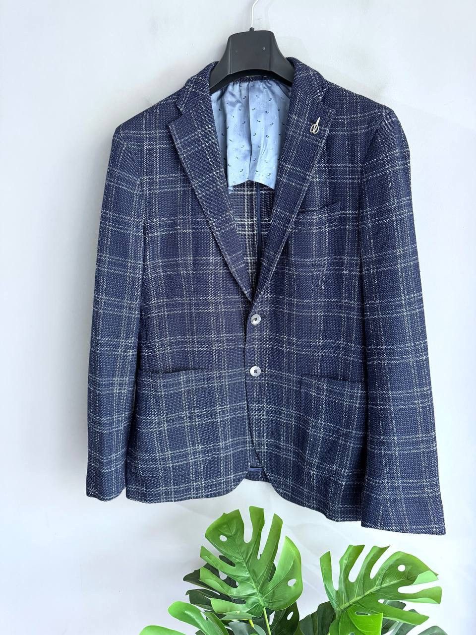 Paoloni Paoloni Men's Blazer Wool/Cotton Dark Blue Check, Size 52 Size 52R - 2 Thumbnail