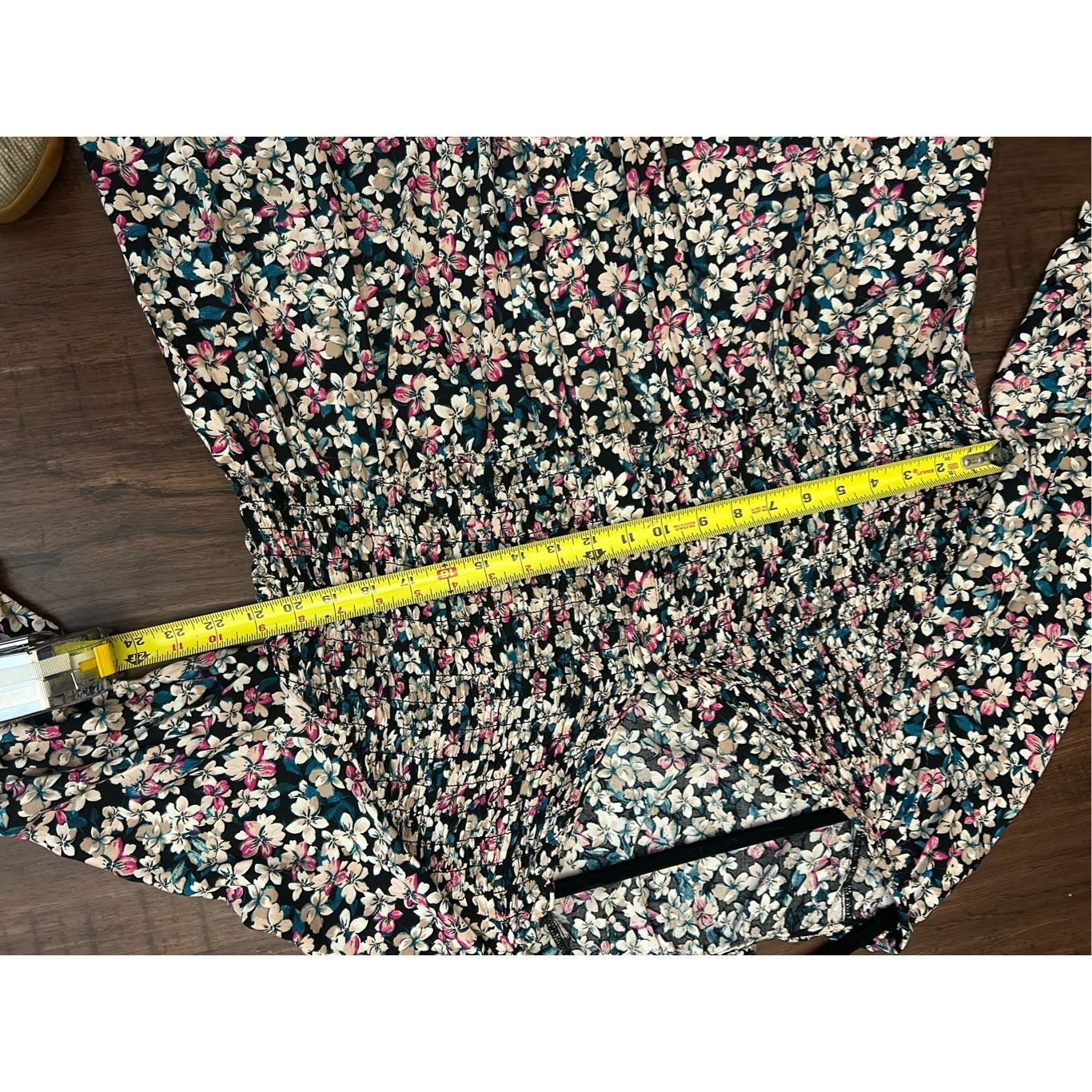 SPY Optic Terra & Sky Dress Multicolor Floral Smocked Midi Side Slits, Size XL / US 12-14 / IT 48-50 - 4 Thumbnail
