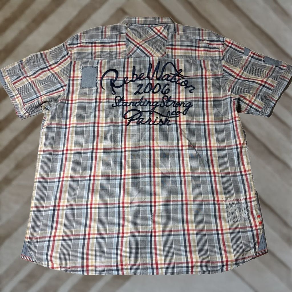 Vintage PARISH NATION Standing Strong Men 3XL Blue Plaid Embellished Shirt Size US XXL / EU 58 / 5 - 1 Thumbnail