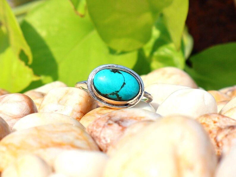Handmade Turquoise Ring, Handmade Sterling Silver Green Gemstone Ring Size ONE SIZE - 2 Thumbnail