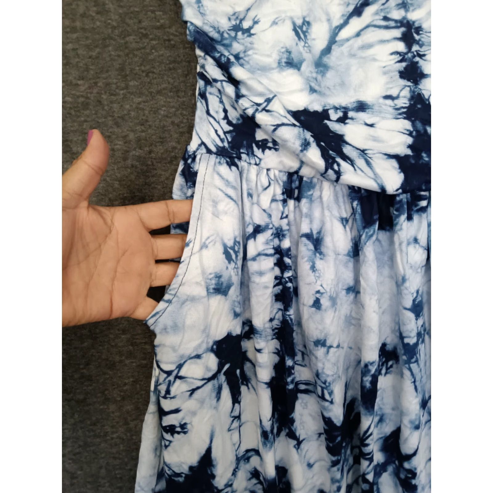 Vintage Glory Star Dress L Tie Dye Blue Boho Faux Wrap Sleeveless Under Shoulder Dress Size L / US 10 / IT 46 - 7 Thumbnail