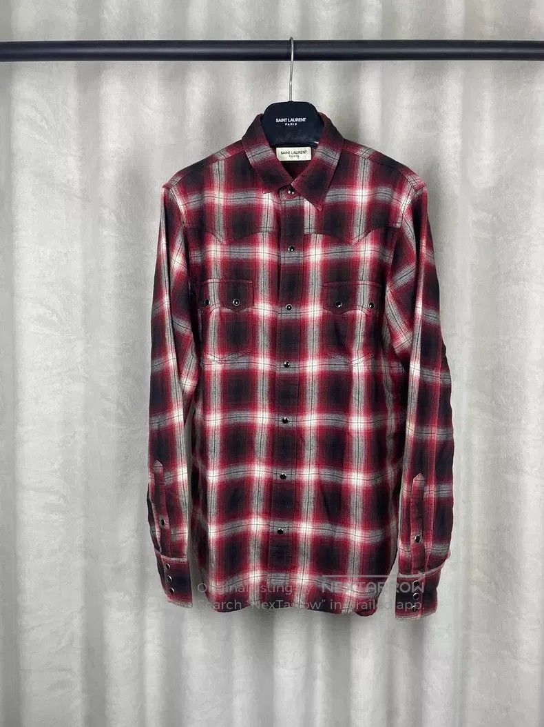 Saint Laurent Paris Saint Laurent Paris Black and Red Plaid Western Shirt i Size US M / EU 48-50 / 2 - 1 Thumbnail