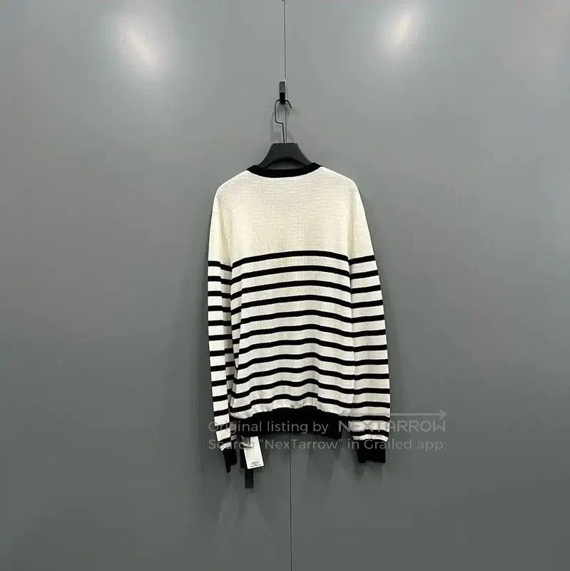 Balmain Balmain White Striped Wool Long Sleeve Sweater . Size L / US 10 / IT 46 - 3 Thumbnail