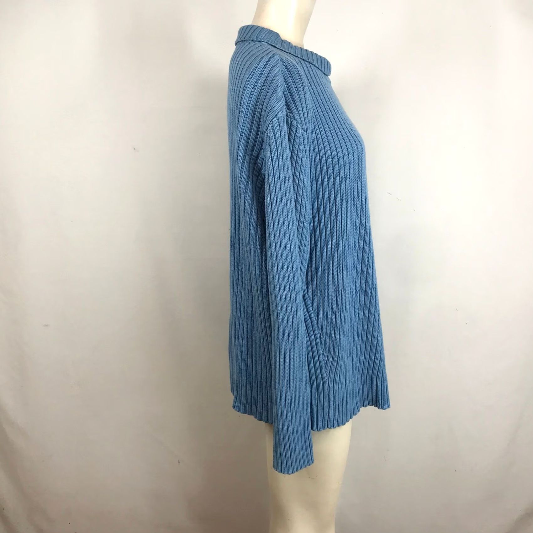 Vintage Relativity Woman Blue Ribbed Mock Neck Cotton Pullover Sweater Plus Size 2X Size XXL / US 16-18 / IT 52-54 - 4 Thumbnail