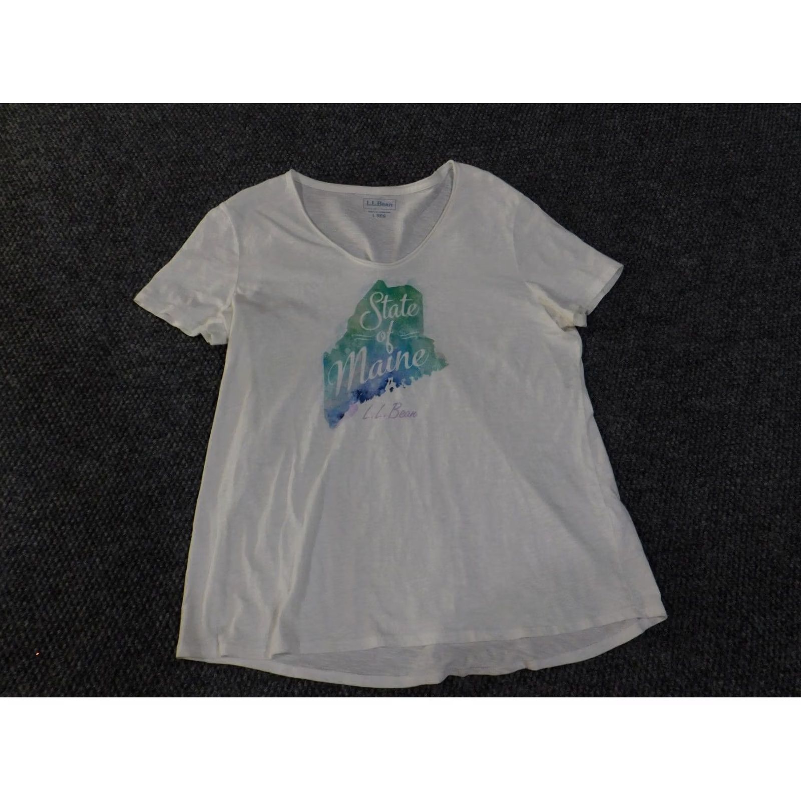 Vintage LL Bean shirt Womens Large White State of Maine graphic v-neck blouse Size L / US 10 / IT 46 - 2 Thumbnail