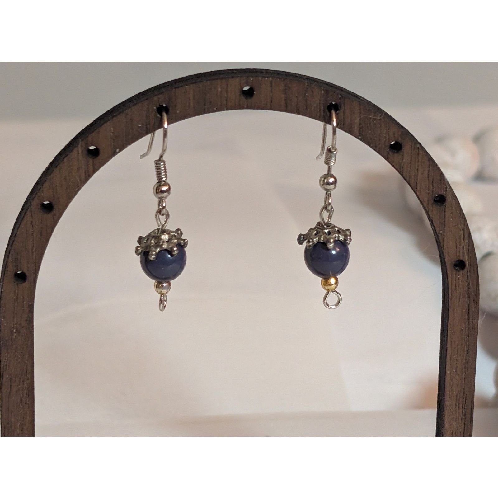 Vintage Cute Dainty VTG 1980 Silver-Tone Blue Beaded Dangle Earrings Size ONE SIZE - 2 Thumbnail