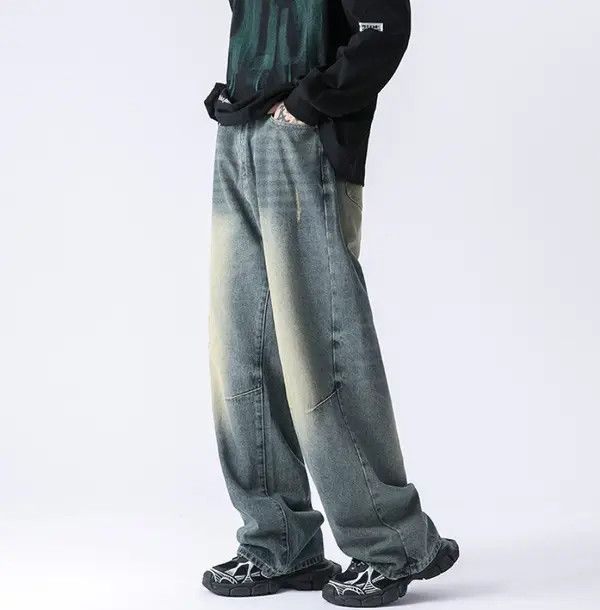 VIBE High street distressed mud yellow loose wide leg jeans Size US 34 / EU 50 - 5 Thumbnail