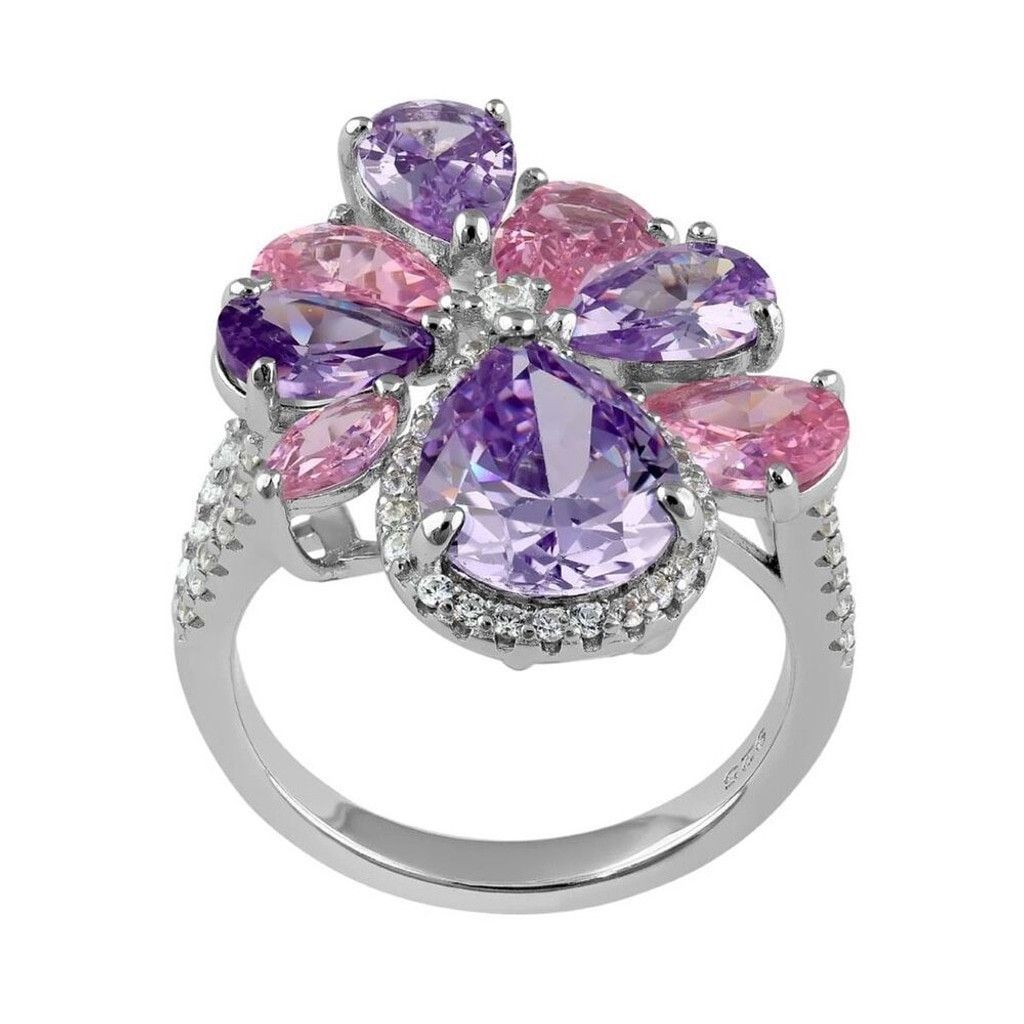 Other Sterling Silver Pink and Lavender CZ Cluster Ring Size 6 New Size ONE SIZE - 4 Thumbnail