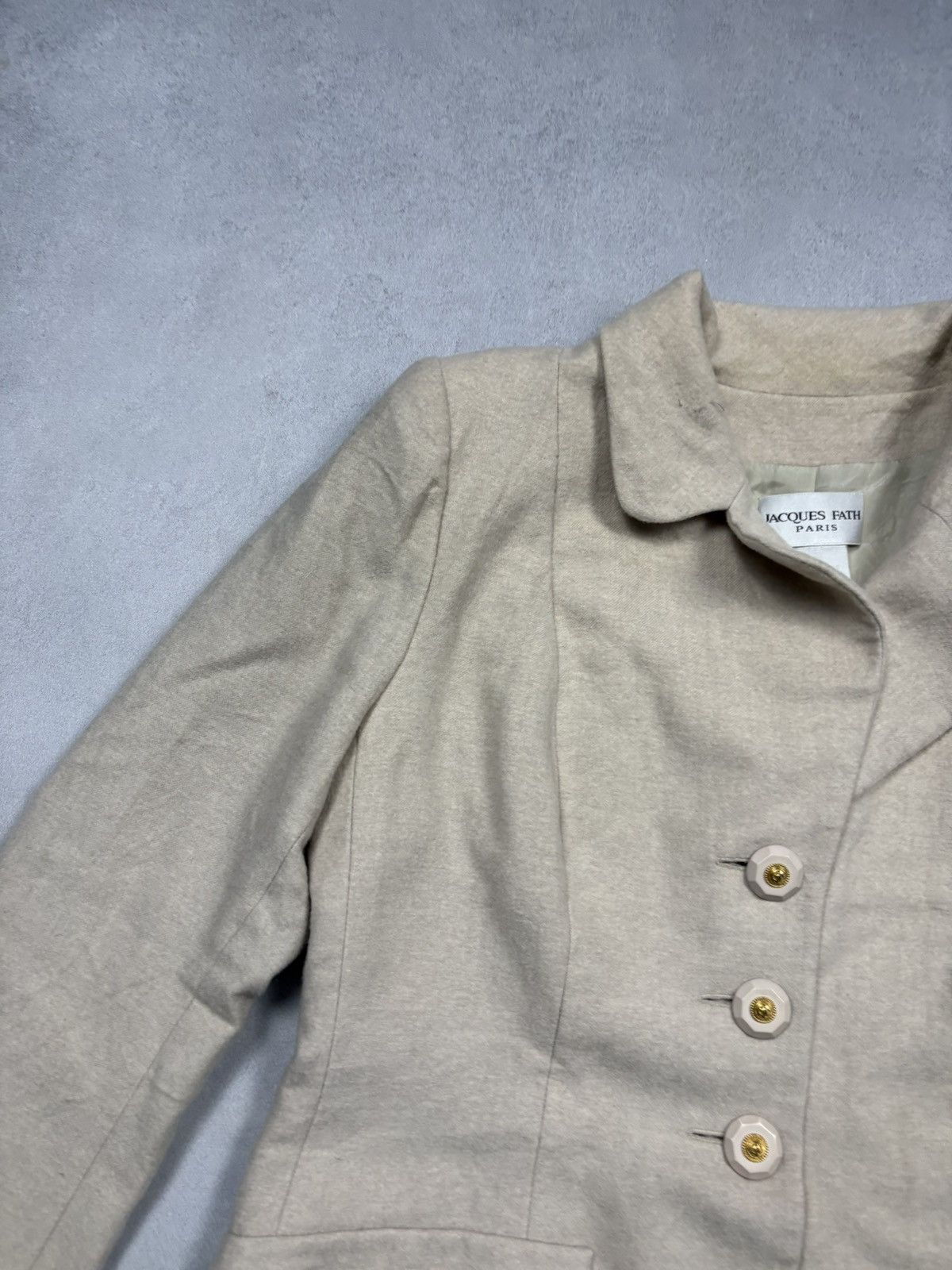 Other Jacques Fath Paris Beige Wool Tailored Blazer Coat Vintage Size L / US 10 / IT 46 - 6 Thumbnail