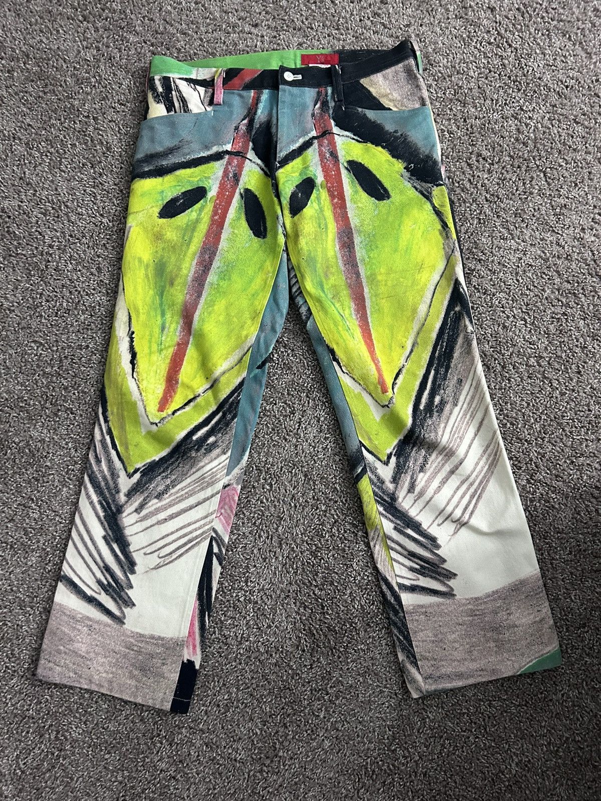 image of Yohji Yamamoto x YS Y’S Painted Alien Pants in Green, Men's (Size 32)