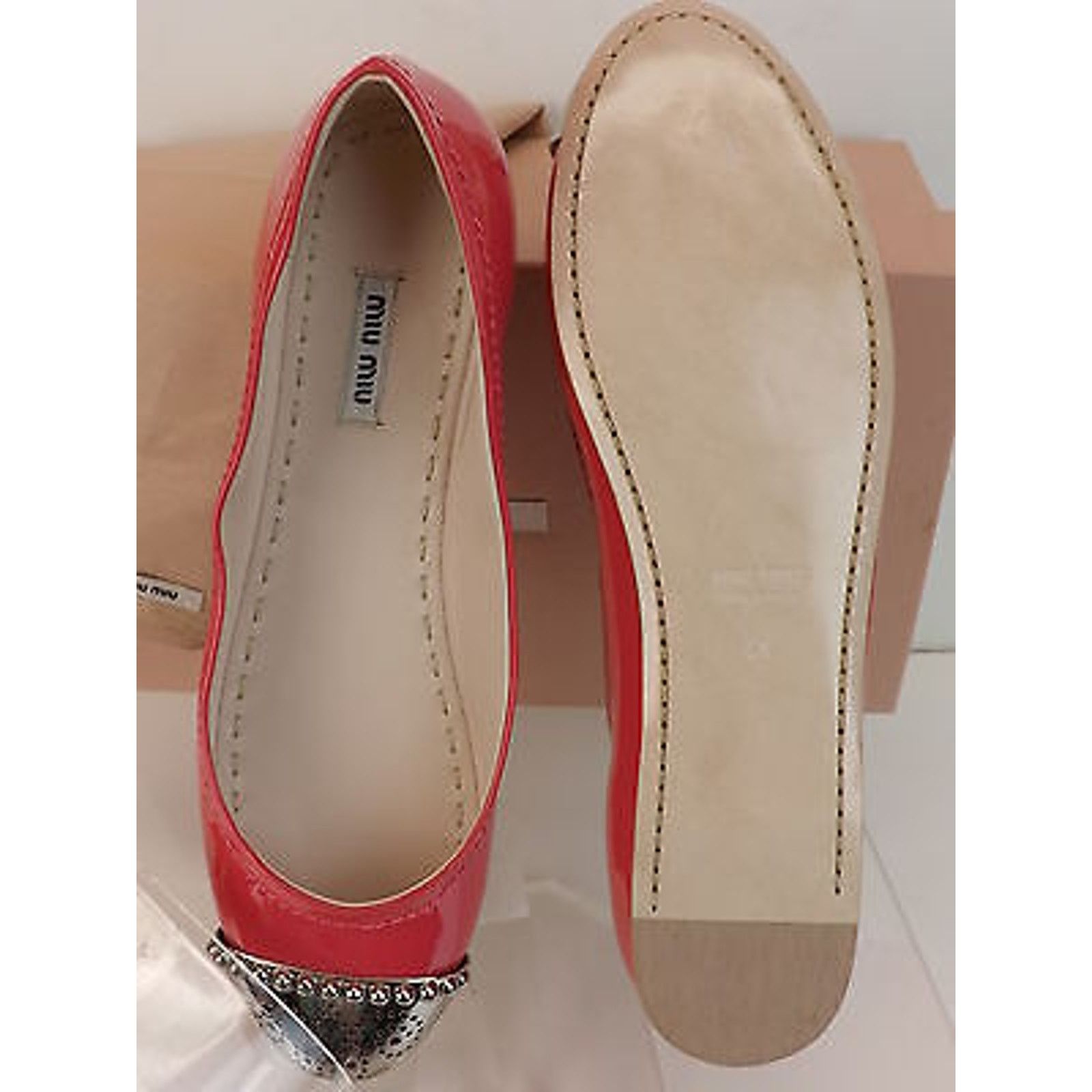 Miu Miu PINK PATENT LEATHER METAL STUDDS CAP TOE FLATS 41 Size US 11 / IT 41 - 9 Thumbnail