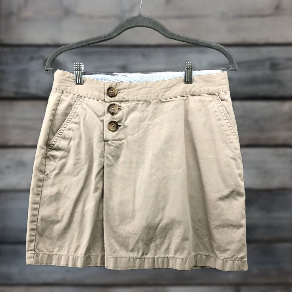 Lands' End Lands' End Mini Skirt Womens 4P Khaki Beige Pleated Preppy Casual Twill Cotton Button Short Skirt Petites Womens 4P Preppy Modern Classiccore Size 27" / US 4 / IT 40 - 1 Thumbnail