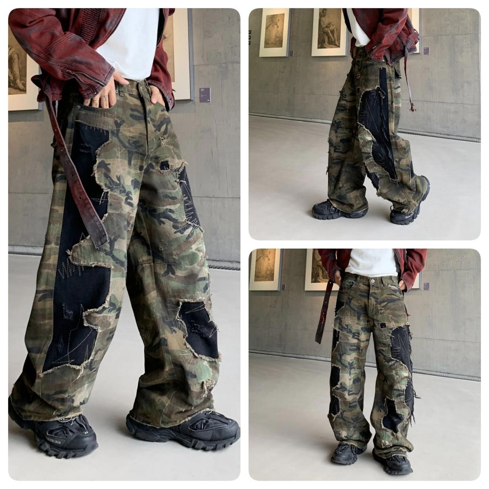 Japanese Brand Camo Distressed Baggy Cargo Pants, Wide Leg Trousers Size US 30 / EU 46 - 6 Thumbnail