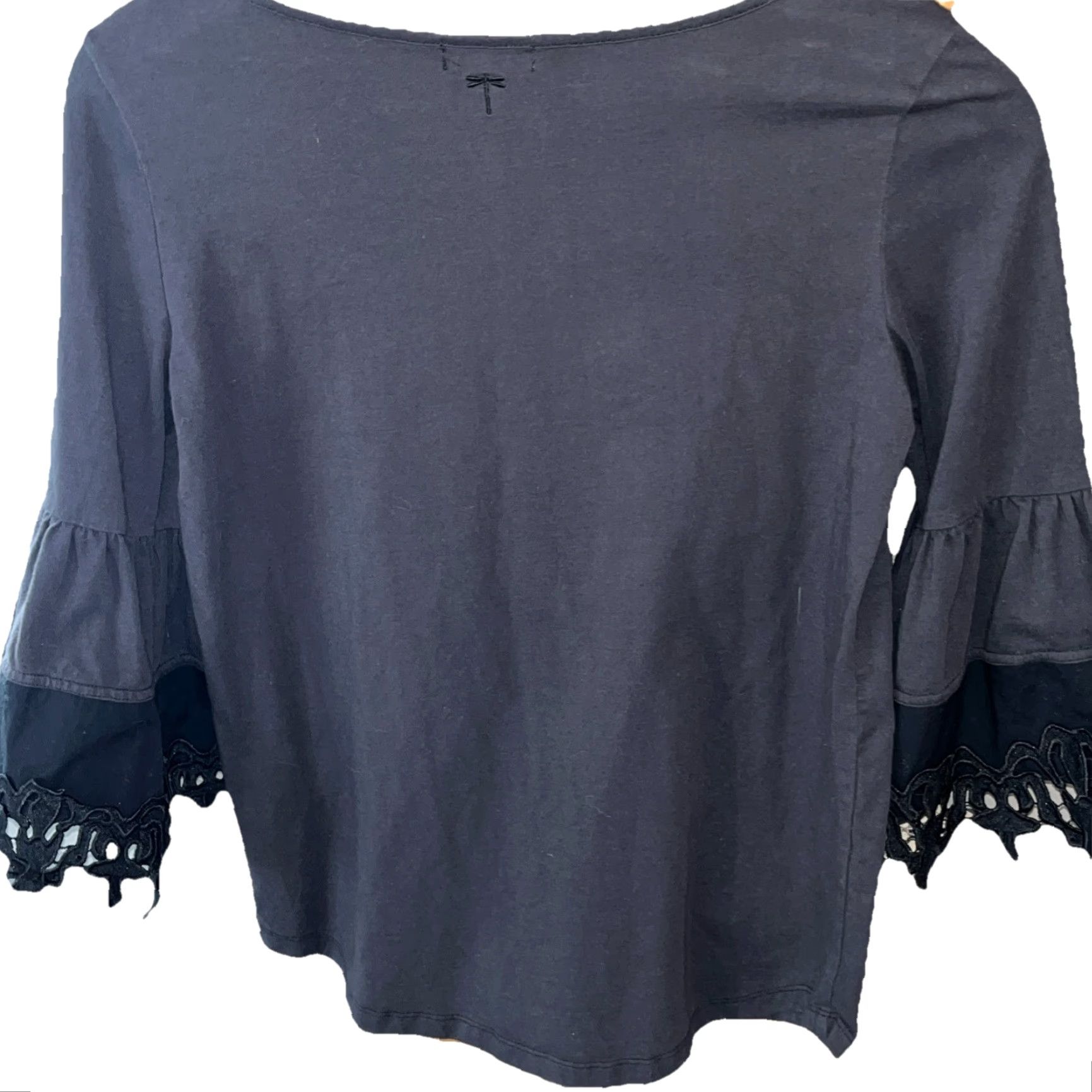 Bell Tyler Boe BLACK Shirt Women Small Wide Crocheted Lace jagged Bell Sleeves Cotton Size S / US 4 / IT 40 - 6 Thumbnail