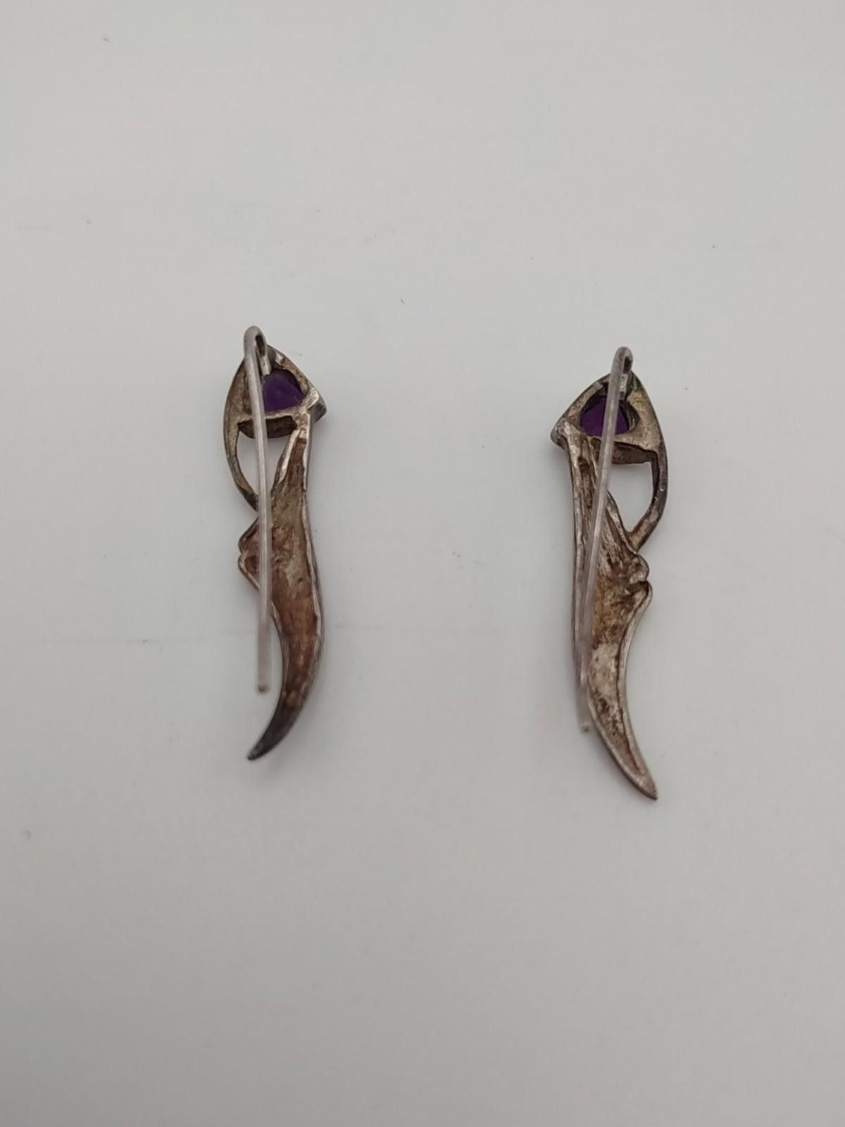 The Unbranded Brand Sterling Silver Amethyst Threader Modernist Drop Earrings Size ONE SIZE - 3 Thumbnail