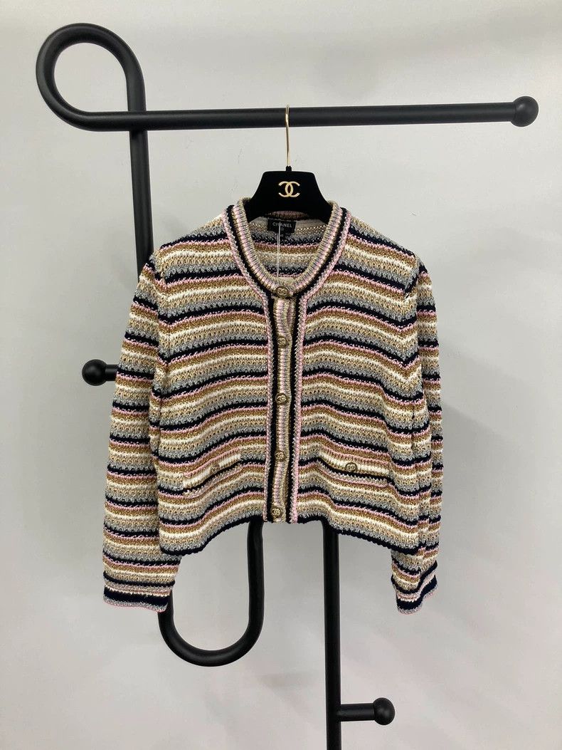 Chanel 24P Silver Stripe Knit Cardigan - dmc