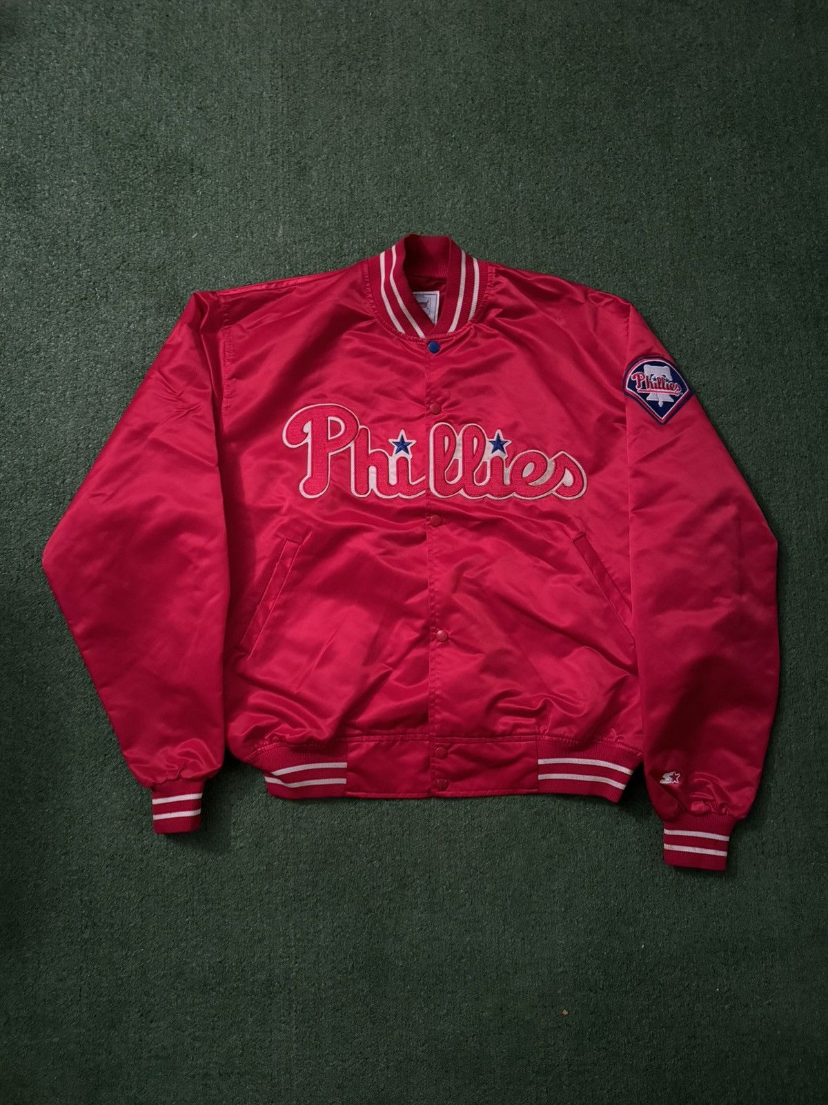 image of Bomber Jacket x Starter Vintage 90's Starter Philadelphia Phillies Mlb Jacket in Red (Size 2XL)