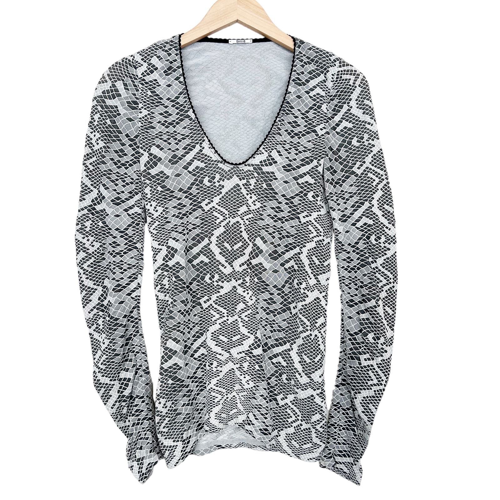 image of Wolford Black Gray Snake Print Long Sleeve Shirt Size S in Grey, Women's