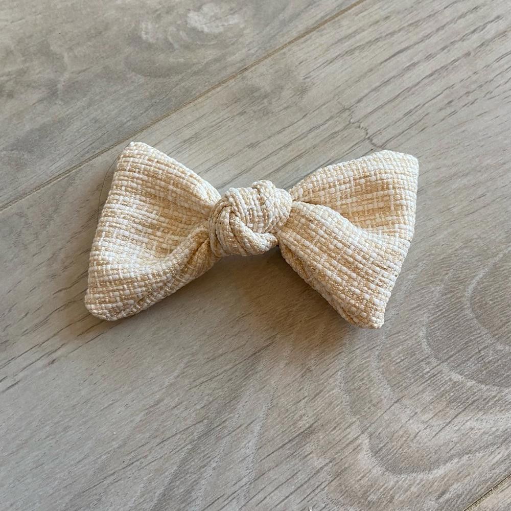 Designer White and Beige Cross Dog Bow with Clip Size ONE SIZE - 1 Thumbnail
