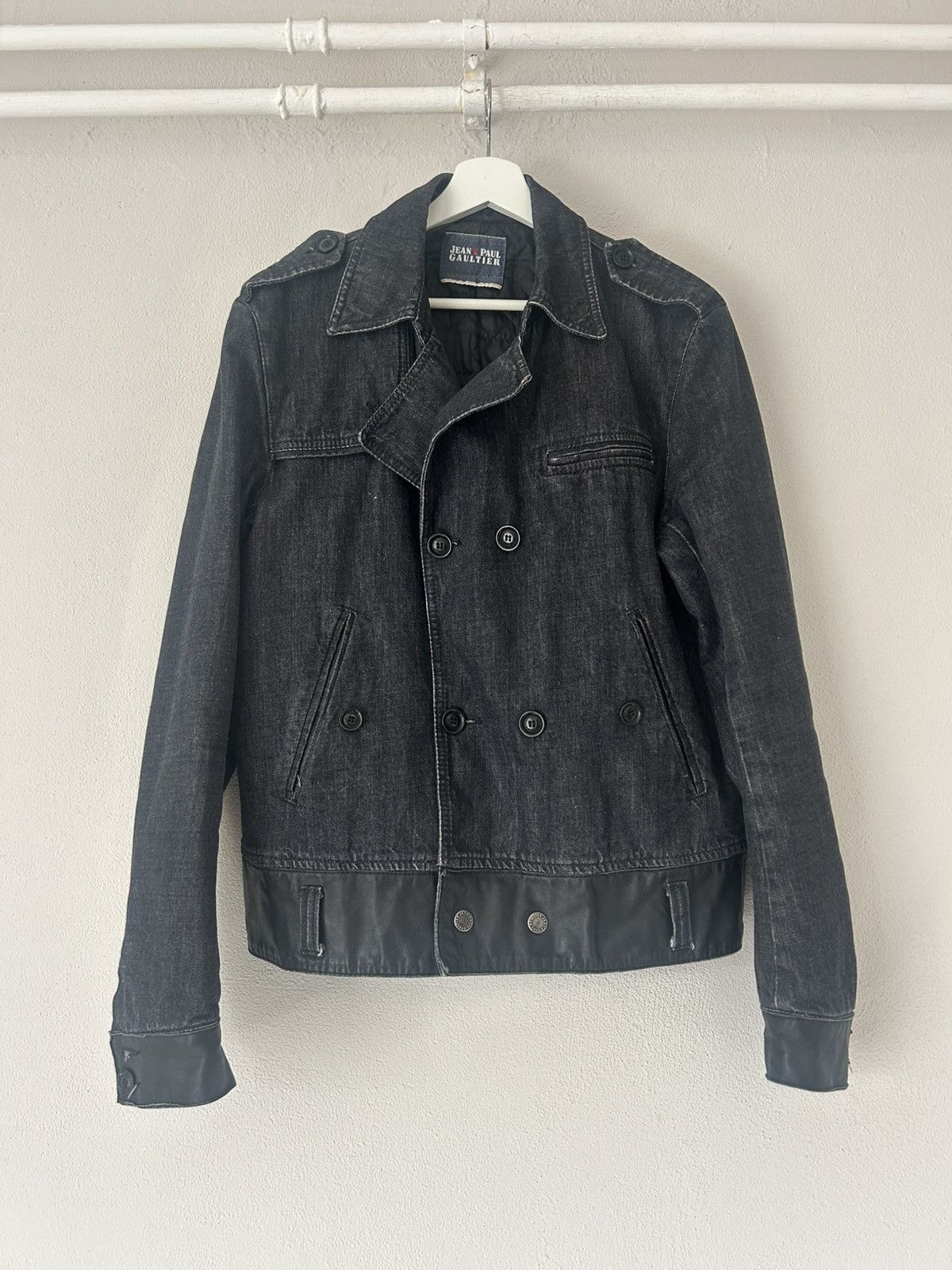 Jean Paul Gaultier Double-Breasted Denim Jacket with Leather Trim Size US M / EU 48-50 / 2 - 1 Thumbnail