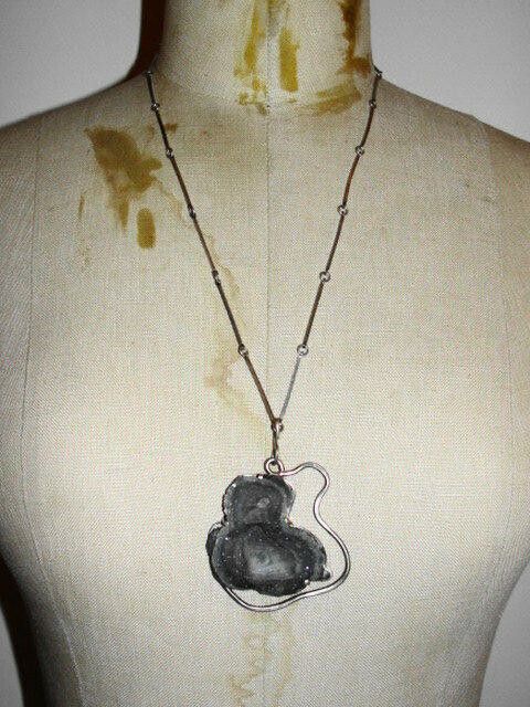 Designer Grey Chalcedony Druzy Necklace Size ONE SIZE - 4 Thumbnail