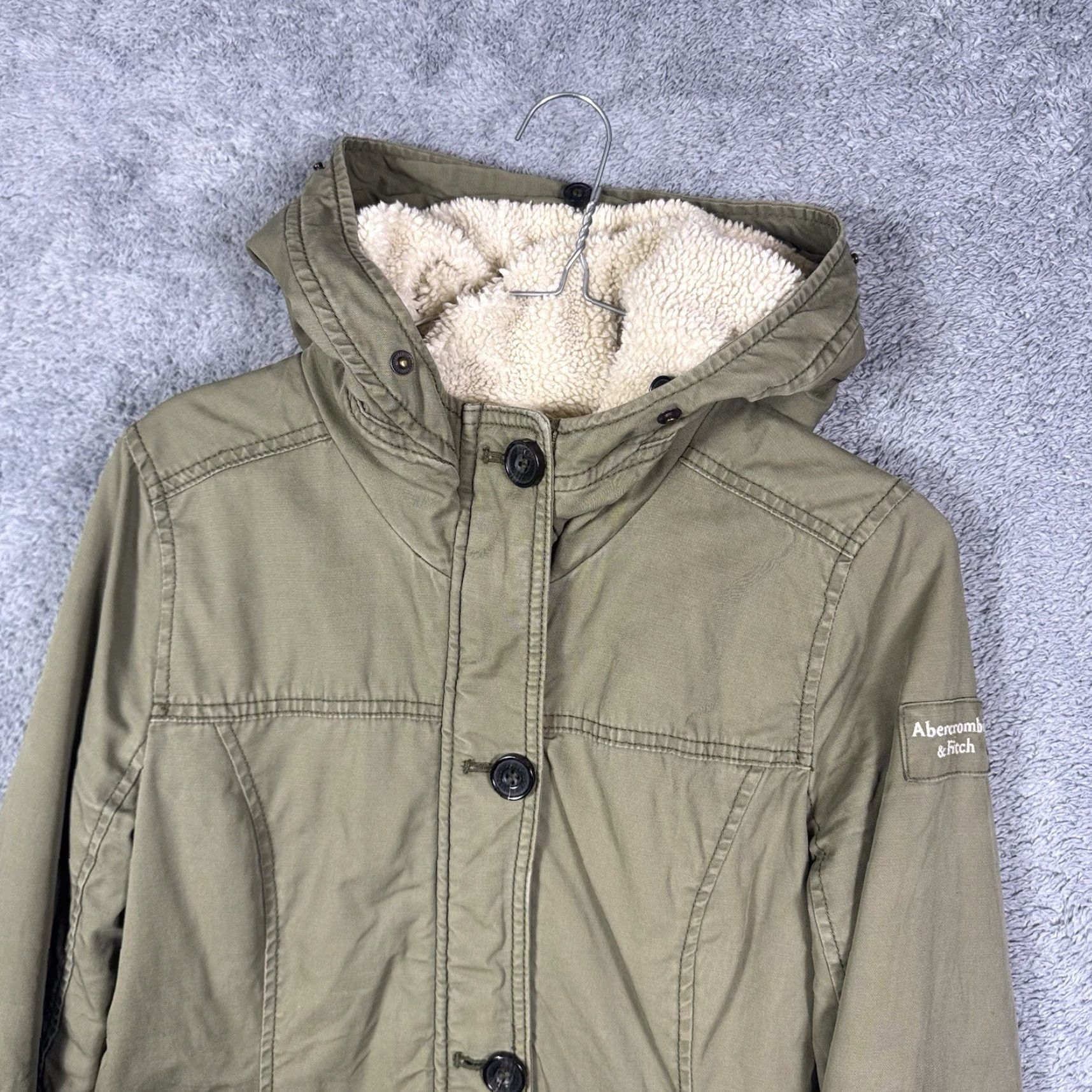 Abercrombie & Fitch Abercrombie & Fitch Jacket Womens M Sherpa Parka Trench Field Chore Coat VTG Y2K Green Hooded Long Sleeve Size M / US 6-8 / IT 42-44 - 4 Thumbnail