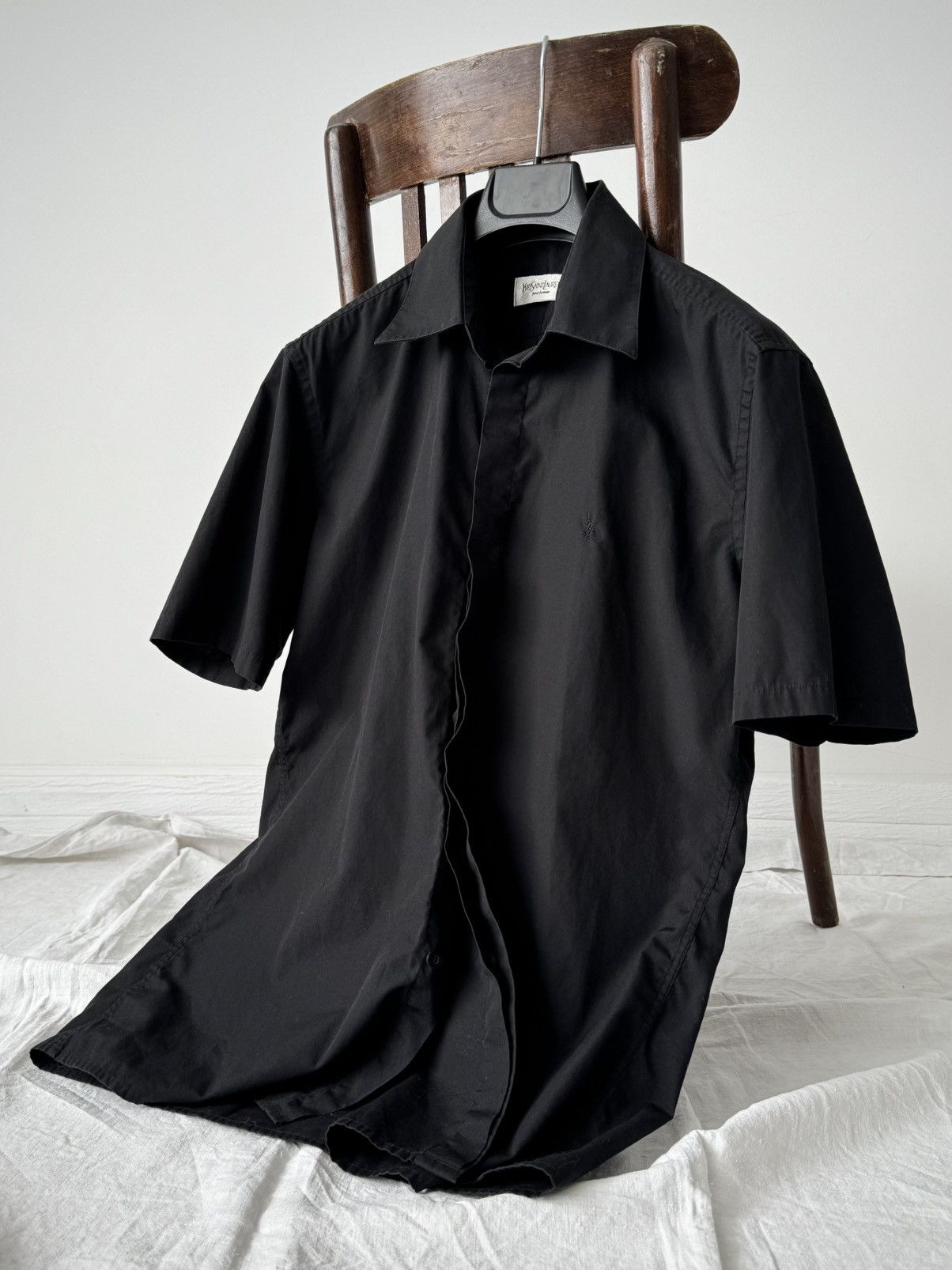Yves Saint Laurent Vintage 00s YSL Pour Homme Black Button Shirt Size US M / EU 48-50 / 2 - 2 Thumbnail