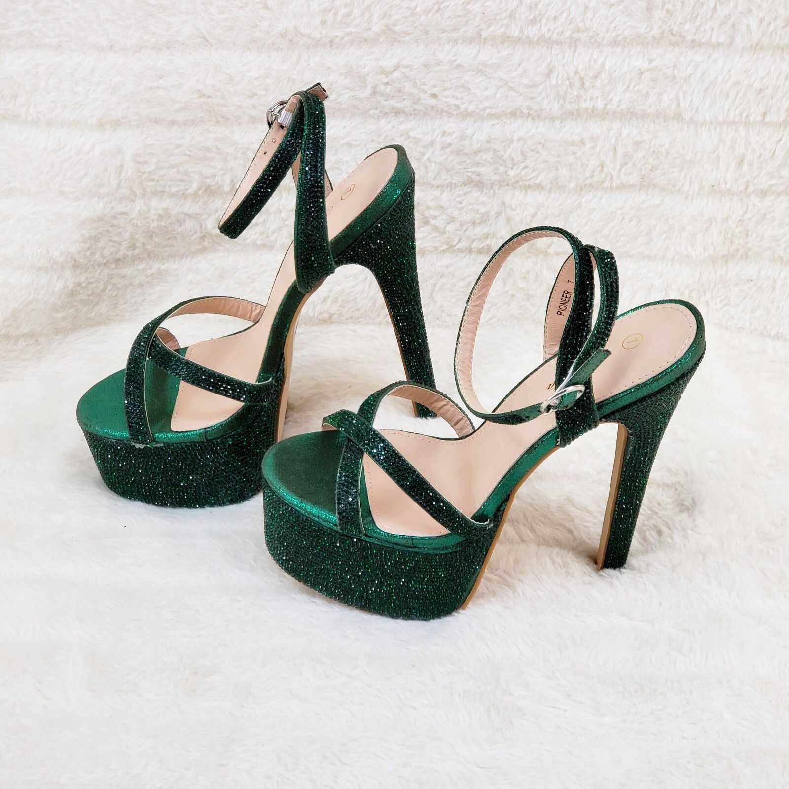 Other Bejeweled Emerald Green Sparkling Rhinestone Platform 6.5" H Size US 10 / IT 40 - 3 Thumbnail