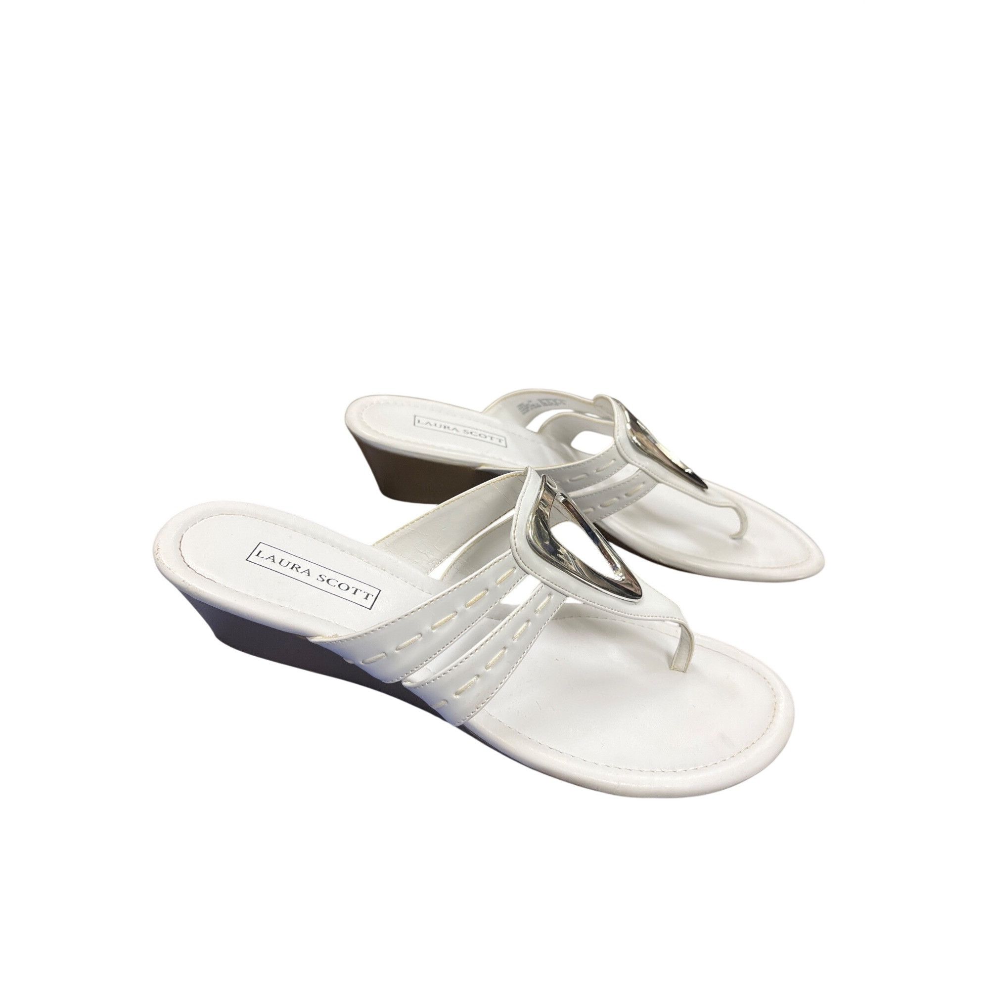 Other Laura Scott wms white silver accent slip open toe sandals sz Size US 9.5 / IT 39.5 - 3 Thumbnail