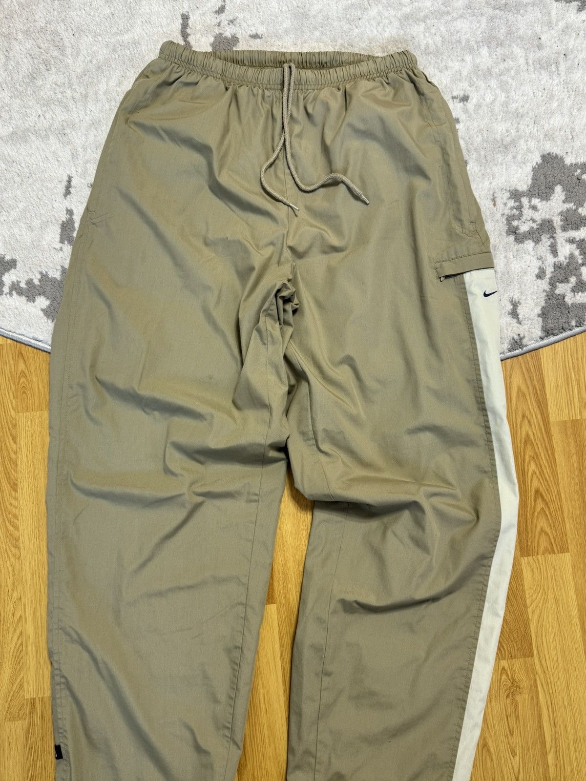 Nike × Vintage Y2K 90s Nike Nylon Pants Track Drill beige Cream Swoosh Size US 34 / EU 50 - 10 Thumbnail