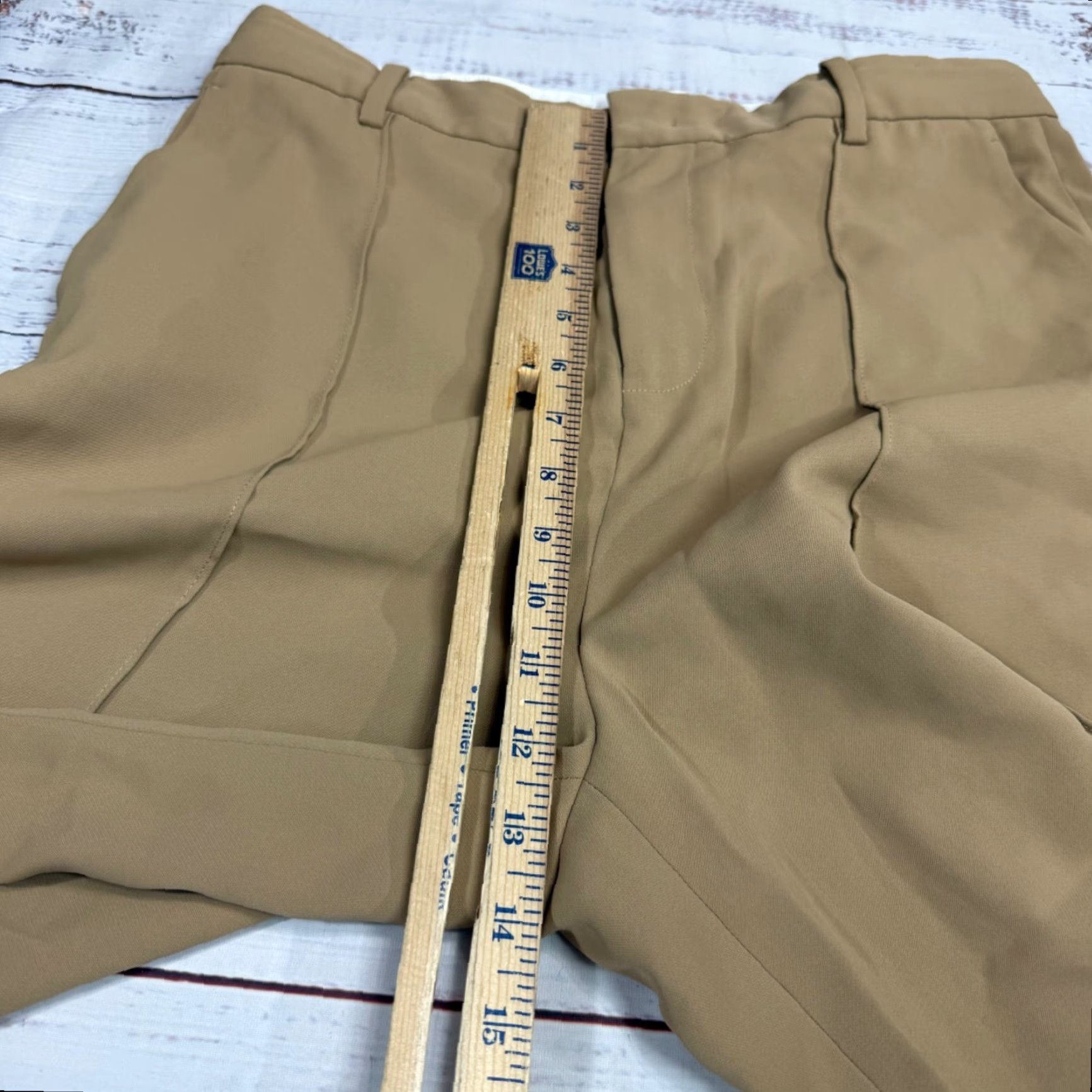 Vintage Urlazh Tan Chino Shorts Womens L Polyester Flat Front Front Center Leg Seam Shop Casual Shorts Womens L Tan Urlazh Size 36" / US 14 / IT 50 - 5 Thumbnail