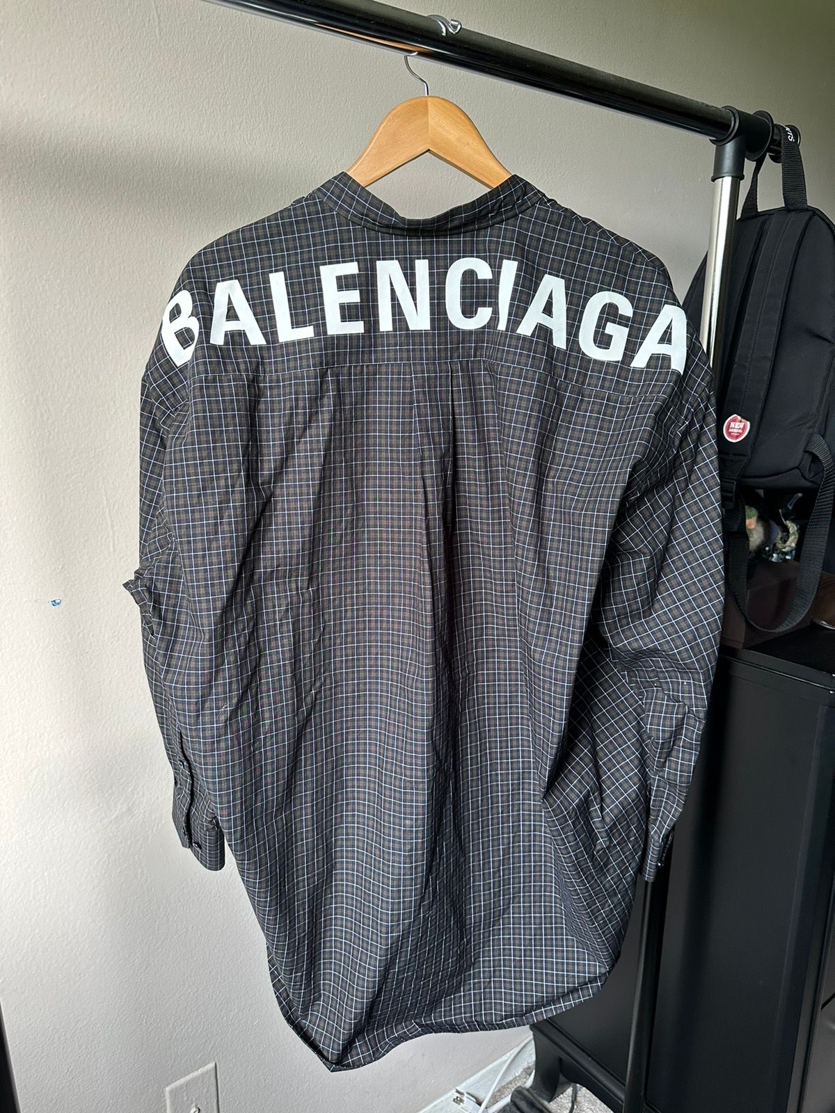 Pre-owned Balenciaga Button Up Shirt Logo Tie Plaid
