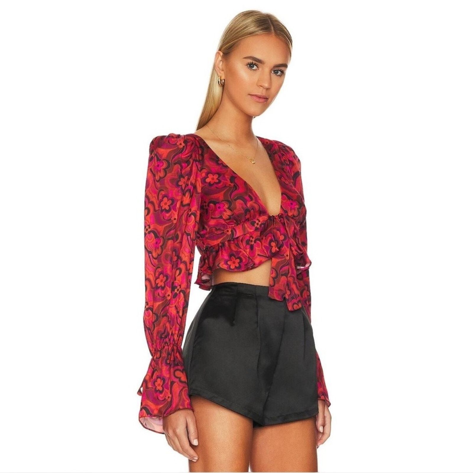 For Love & Lemons NWT For Love And Lemons Davina Tie Front Blouse Size S / US 4 / IT 40 - 3 Thumbnail