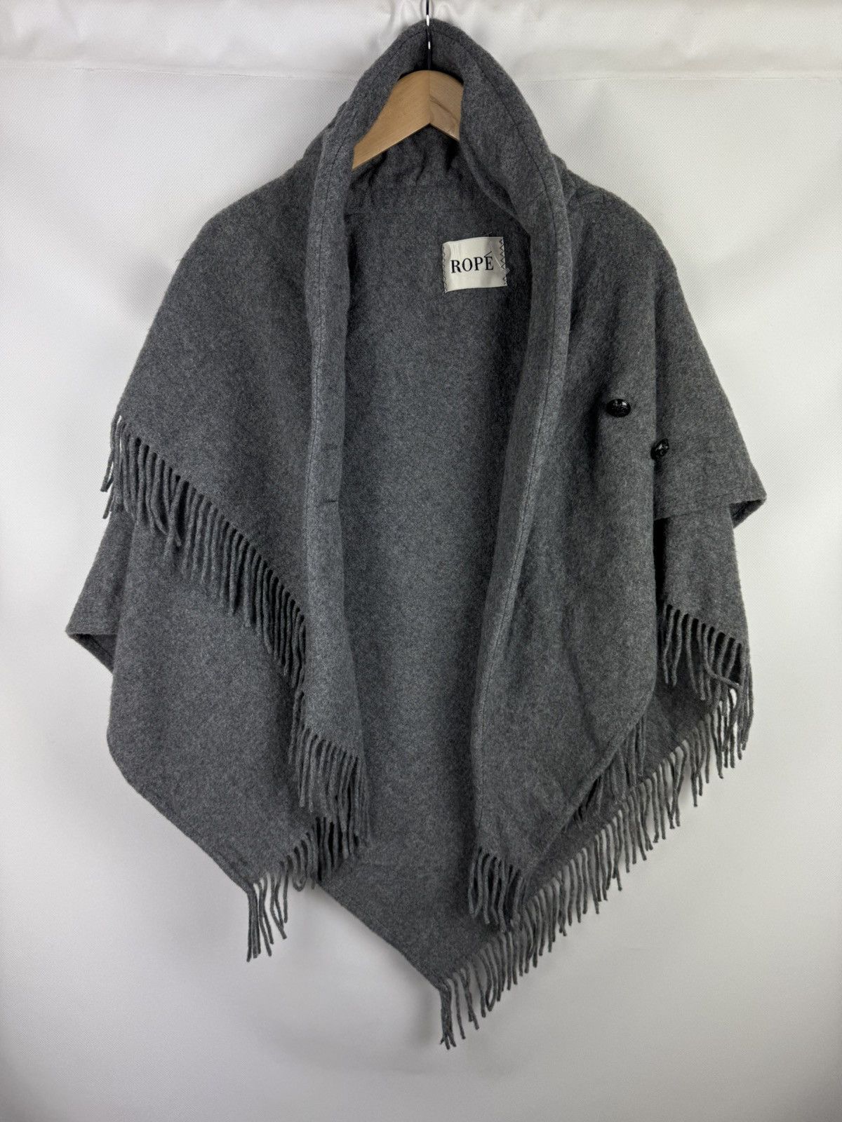 Japanese Brand Rope Ladies Japanese Wool Cape Poncho With Fringe Size ONE SIZE - 19 Thumbnail