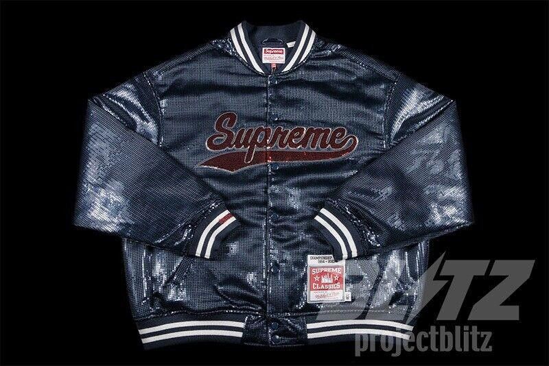 Supreme SS23 Supreme Mitchell & Ness Sequin Varsity Jacket Navy XL Size US XL / EU 56 / 4 - 2 Thumbnail