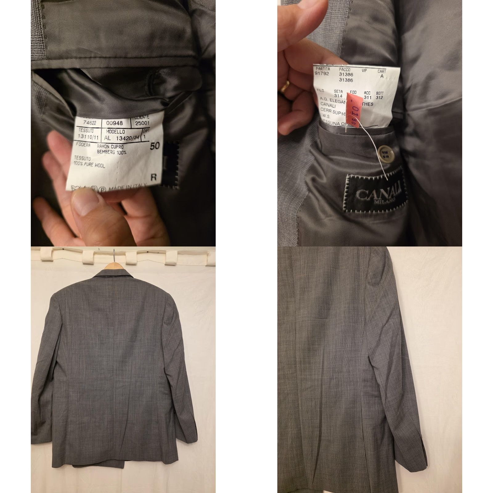 Canali Canali Suit Jacket Mens EU 50R Gray Wool Check Double-Breasted Italy Formal Size 50R - 10 Thumbnail