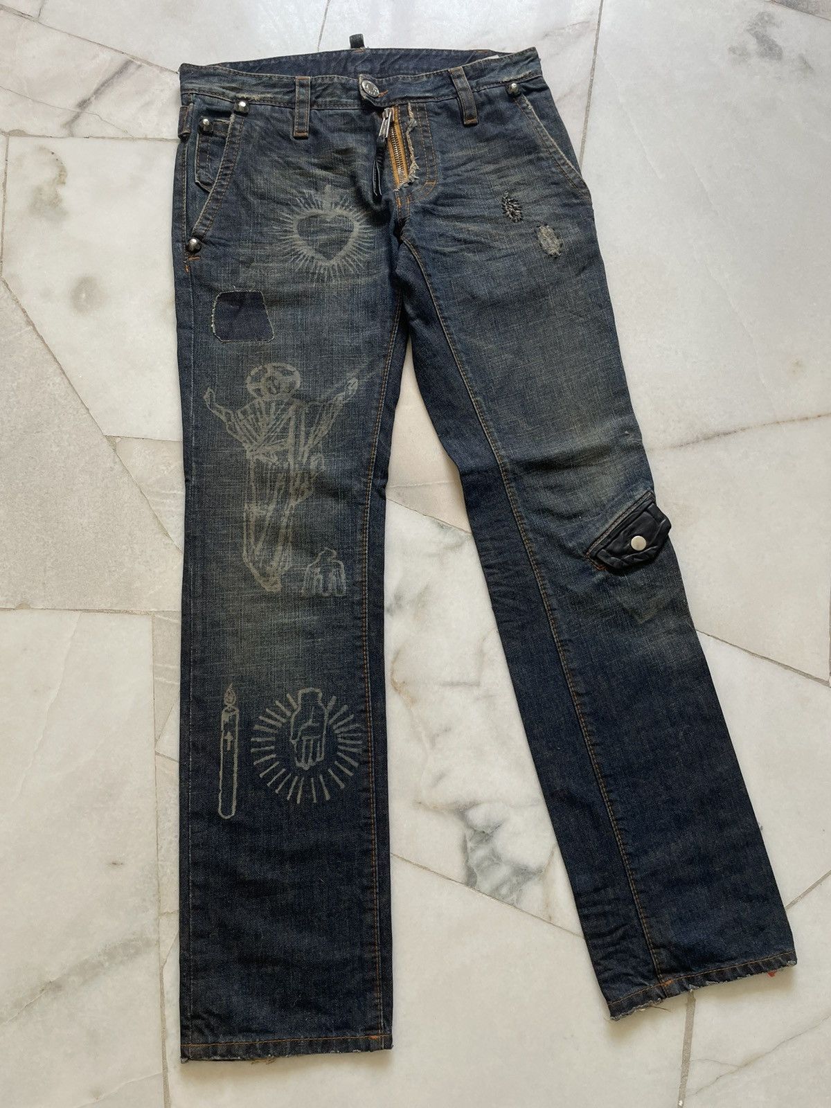 Dsquared2 Rare Dsquared2 Distressed Stamped Art Leather Pocket Knee Size US 32 / EU 48 - 3 Thumbnail