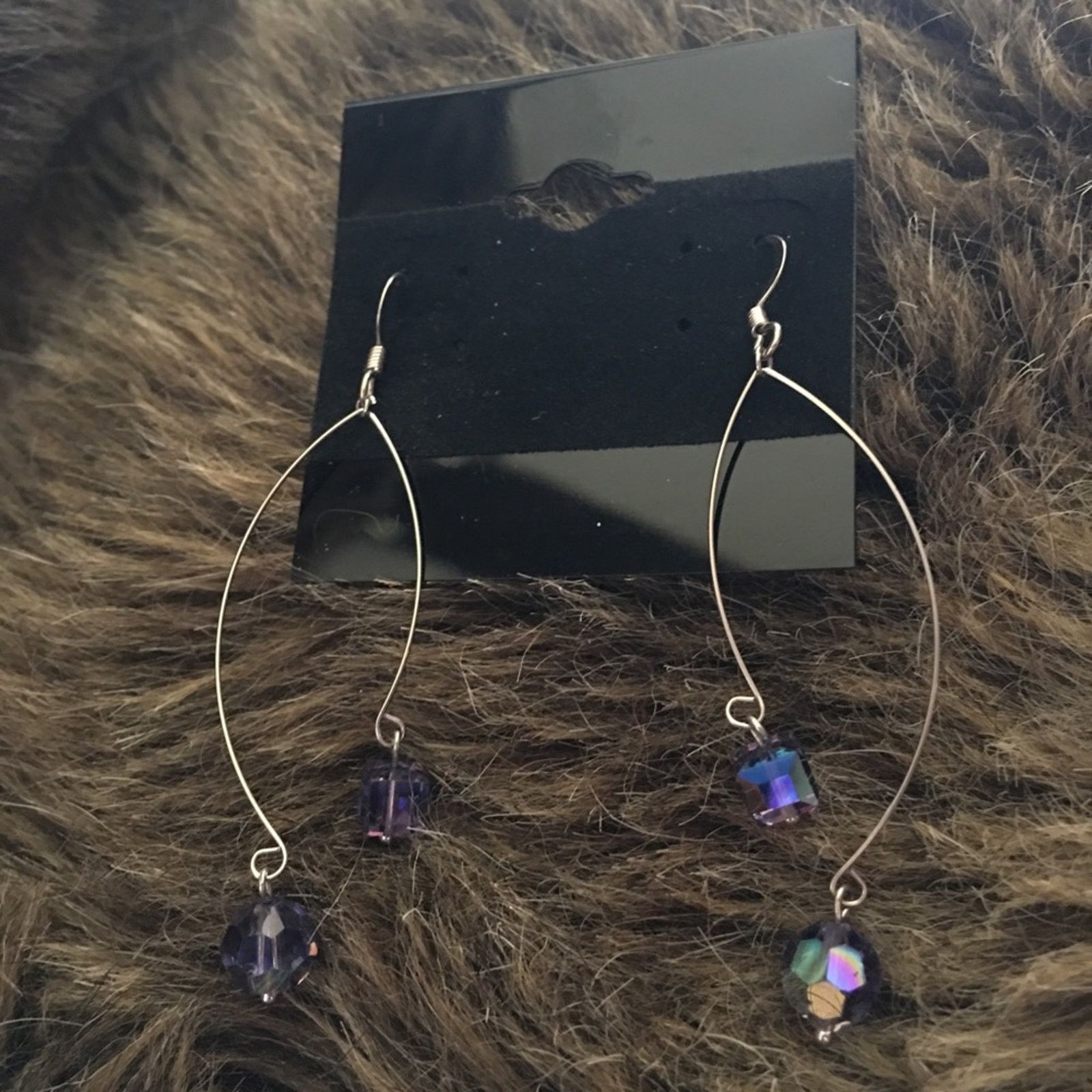 Jewelry Purple sparkle bead dangle wire fish hook earrings Size ONE SIZE - 2 Thumbnail