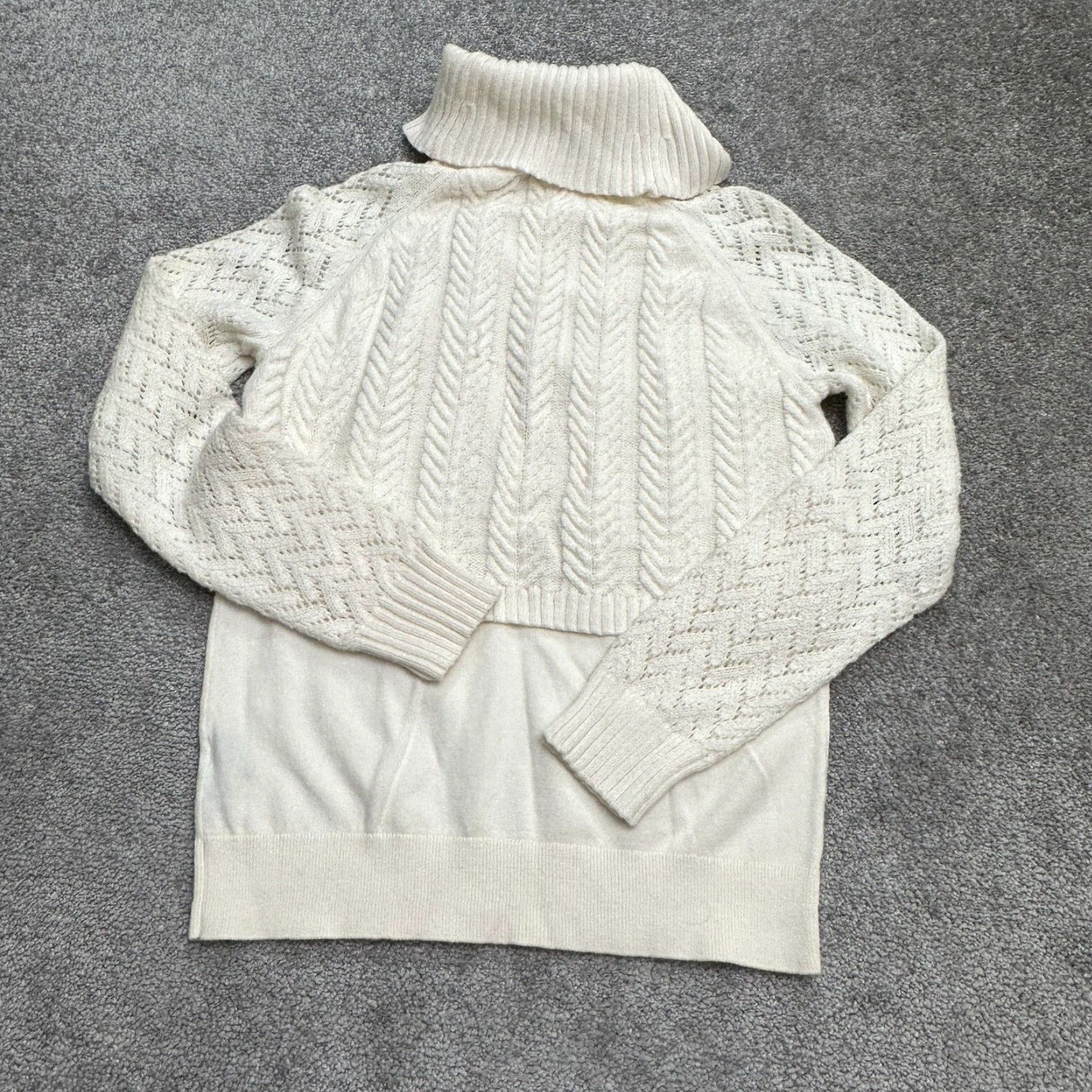 Vince Camuto Vince Camuto Sweater Womens Small Ivory Cable Knit Turtleneck Raglan Long Sleeve Size S / US 4 / IT 40 - 2 Thumbnail