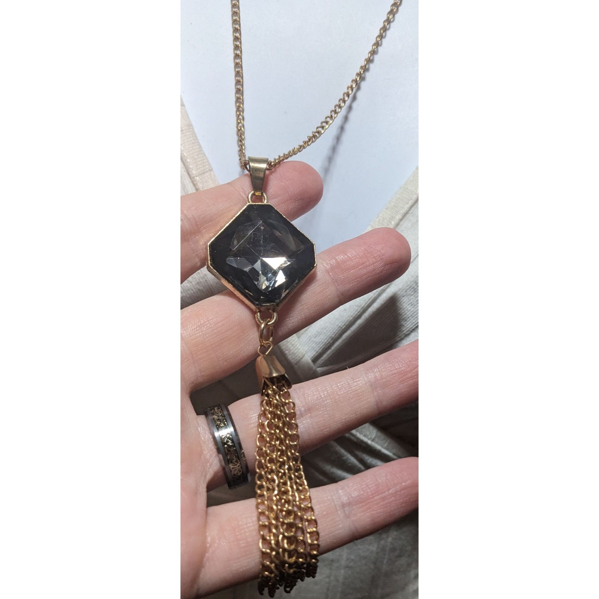 Other Gold Chain Necklace With Crystal Pendant & Tassel Size ONE SIZE - 6 Thumbnail
