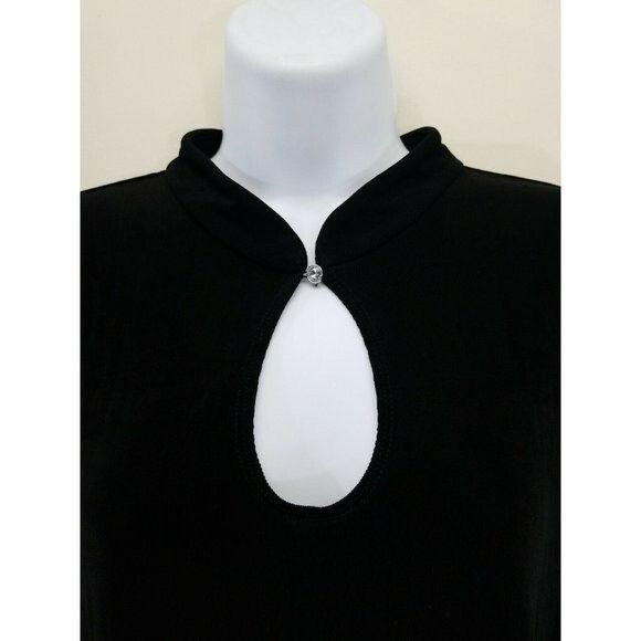 Other Chicos Travelers 2 Top Slinky Liquid Knit Black Keyhole Long Size L / US 10 / IT 46 - 2 Thumbnail