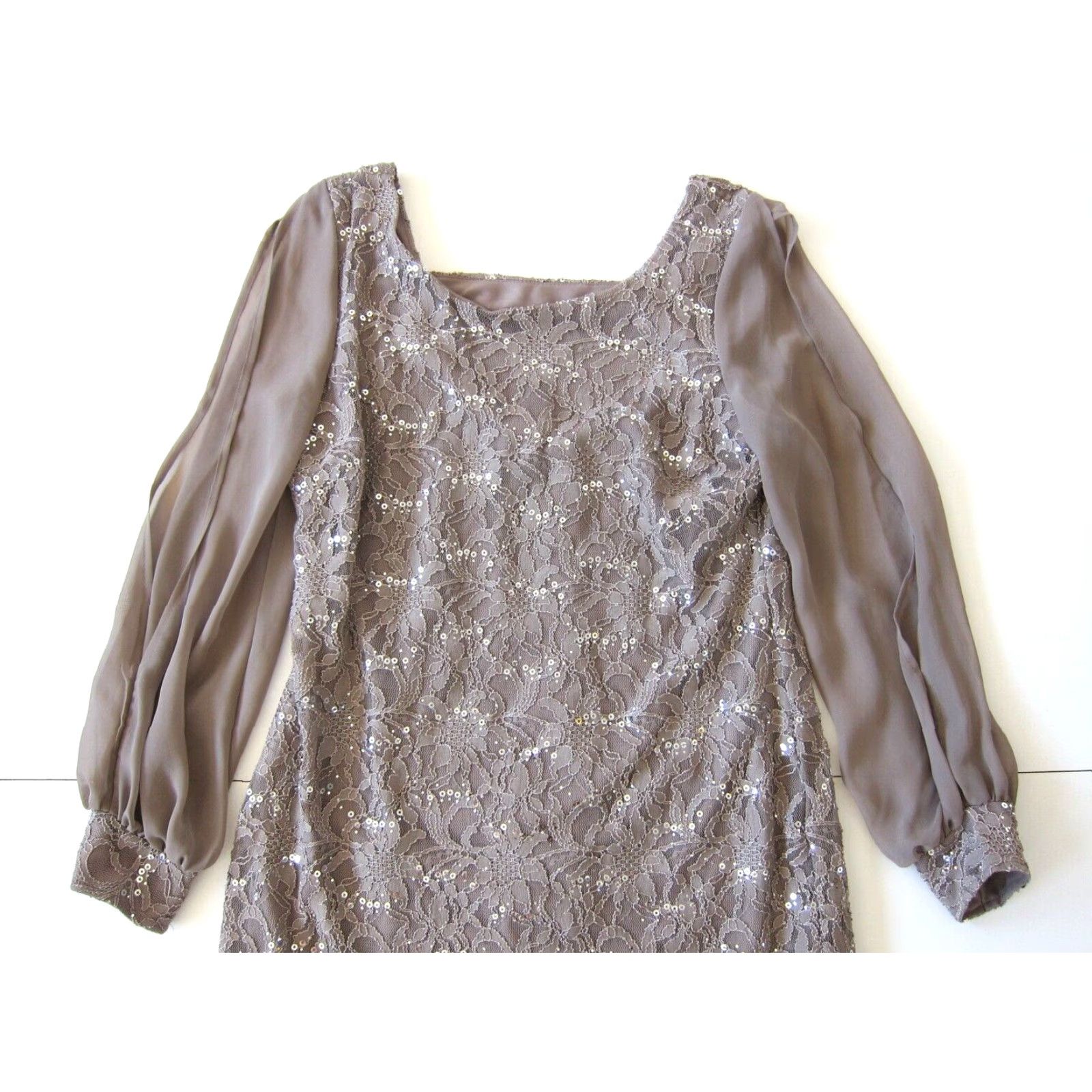Vintage Scarlett Nite Brown Floral Stretch Sequin Long Sleeve Tunic Shift Dress 14 Size XL / US 12-14 / IT 48-50 - 7 Thumbnail