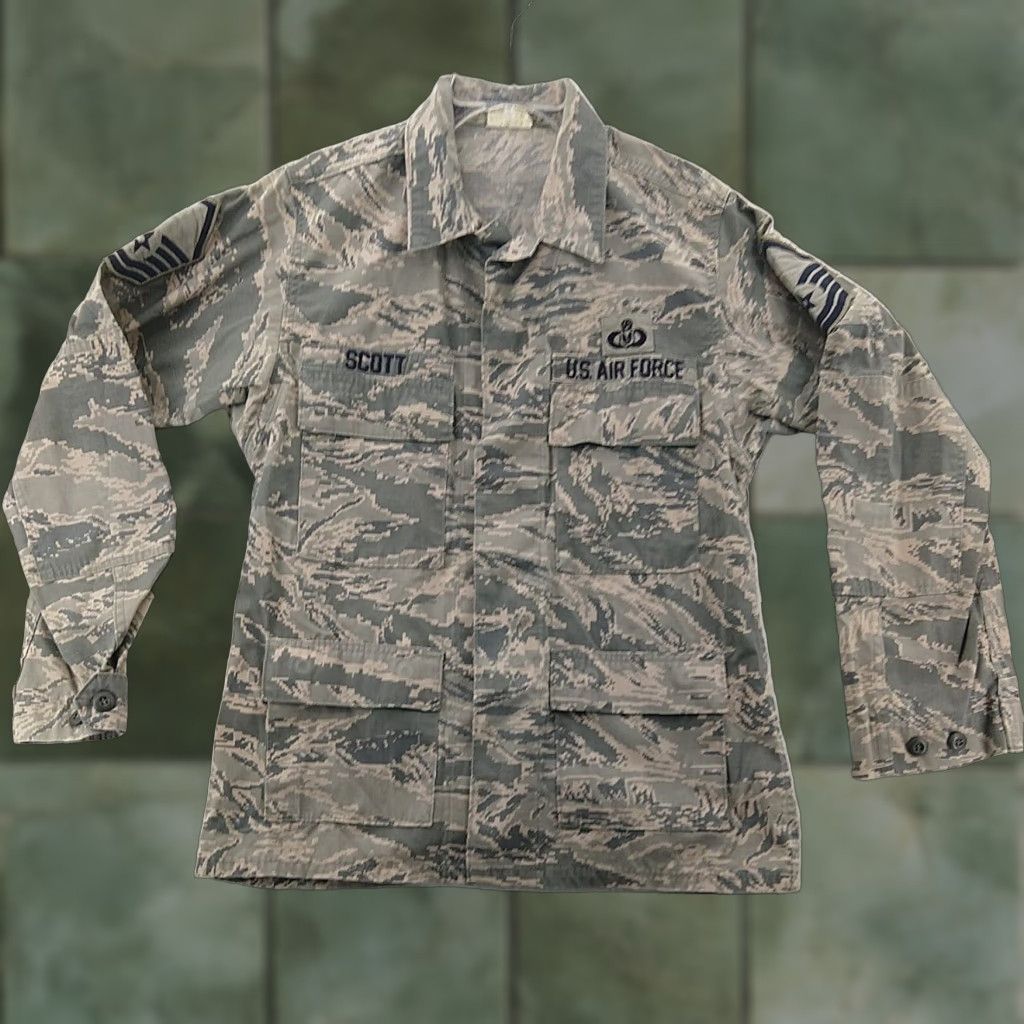 Vintage US Air Force Camouflage Shirt Master Sergeant Tiger Strip Long Sleeve Adult Large Camo Mens Size US L / EU 52-54 / 3 - 1 Thumbnail