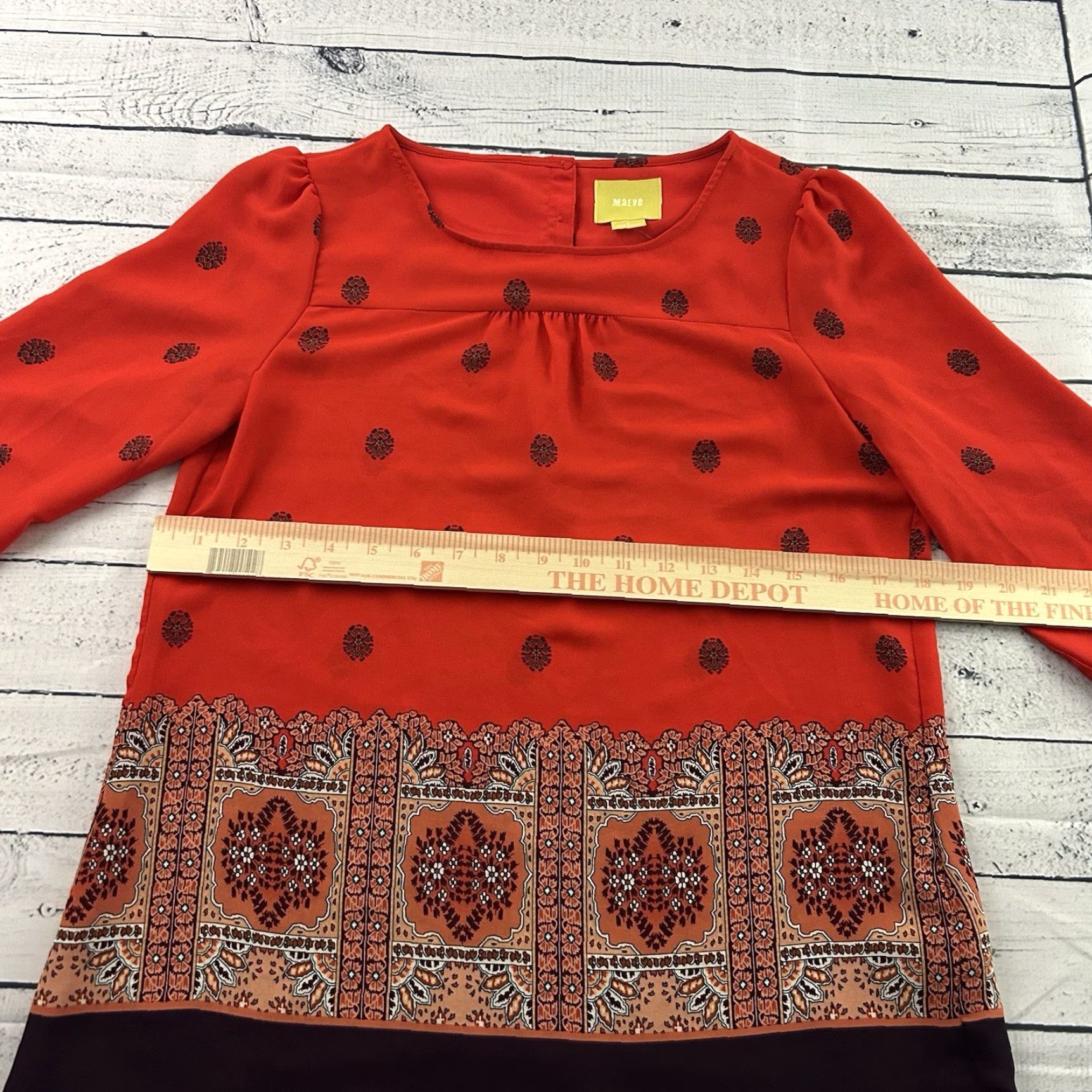 Vintage Maeve Anthropologie Blouse Floral Red 2 Women's Sleeve 1/2 Shirt, Maroon, Easy Care, Vintage? Size XS / US 0-2 / IT 36-38 - 4 Thumbnail